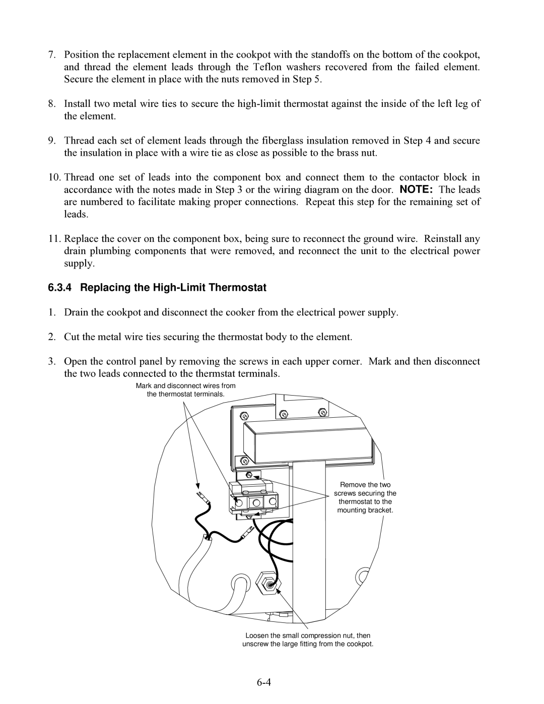 Frymaster 8C, 8SMS, 8BC manual Replacing the High-Limit Thermostat 