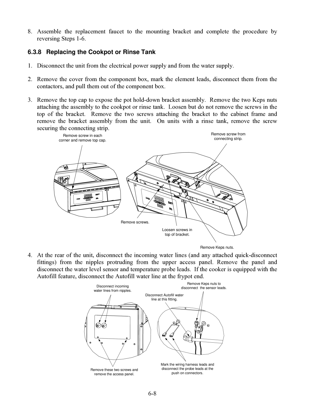 Frymaster 8SMS, 8BC, 8C manual Replacing the Cookpot or Rinse Tank 