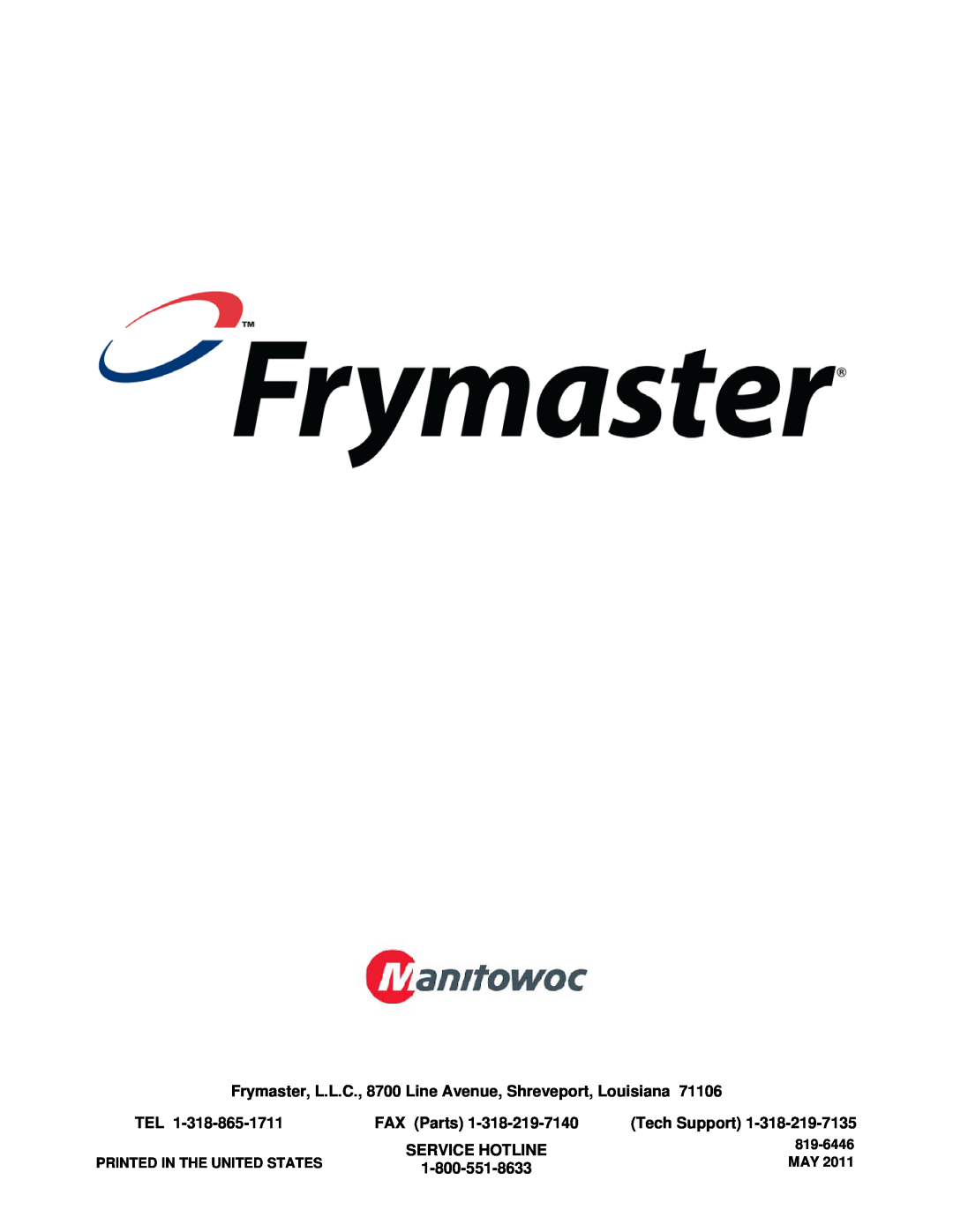 Frymaster BIELA14 manual FAX Parts, Tech Support, Service Hotline, 1-800-551-8633, 819-6446 