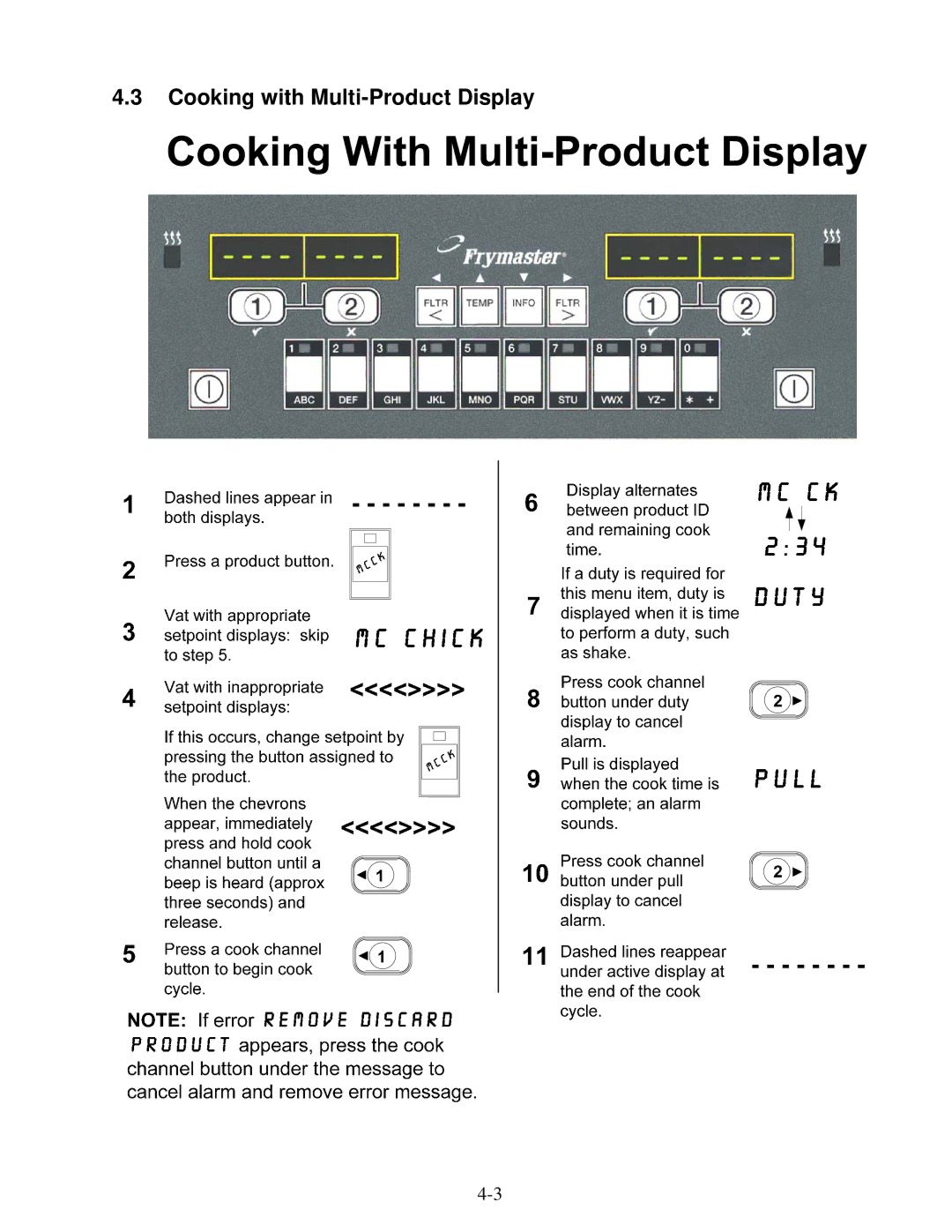 Frymaster BIGLA30 warranty Cooking with Multi-Product Display 