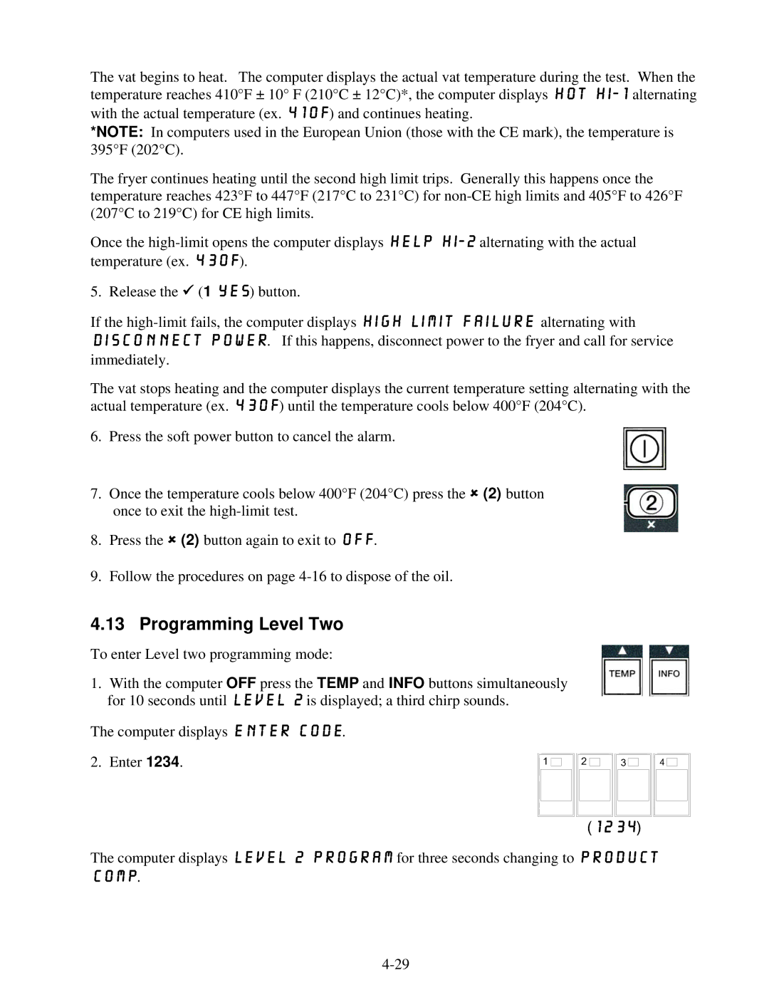 Frymaster BIGLA30 warranty Programming Level Two, Comp 