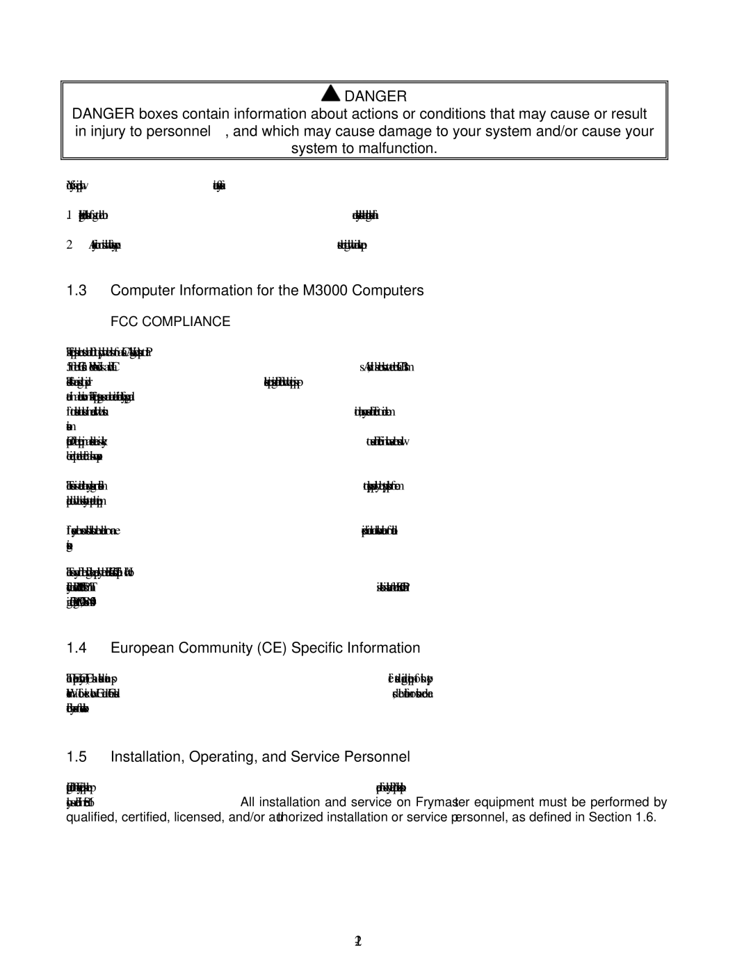 Frymaster BIGLA30 warranty Computer Information for the M3000 Computers, European Community CE Specific Information 