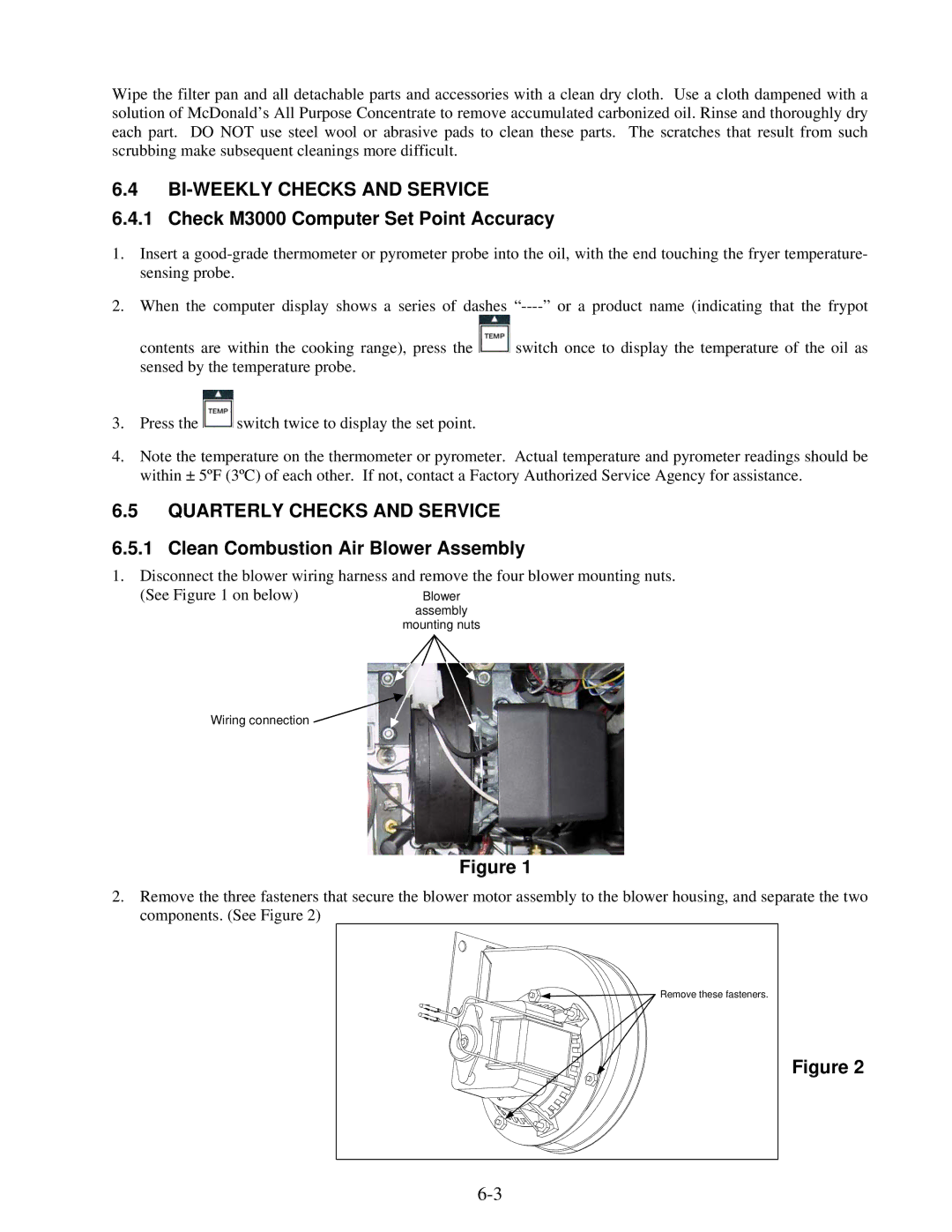 Frymaster BIGLA30 BI-WEEKLY Checks and Service, Check M3000 Computer Set Point Accuracy, Quarterly Checks and Service 