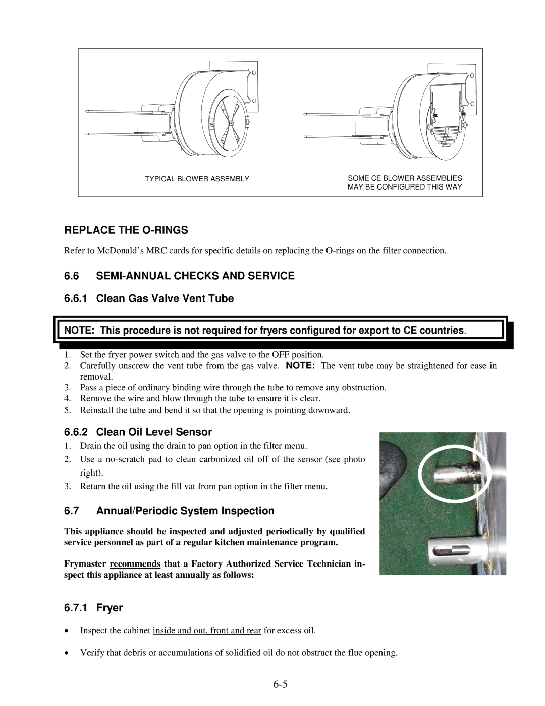 Frymaster BIGLA30 warranty Replace the O-RINGS, Clean Oil Level Sensor, Annual/Periodic System Inspection, Fryer 