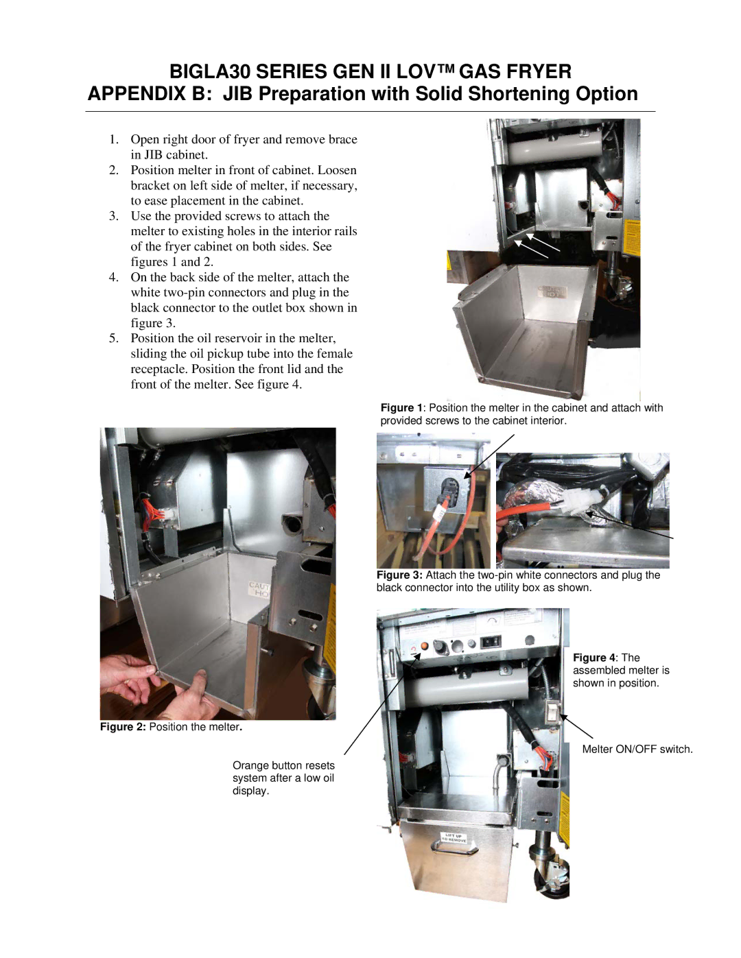 Frymaster BIGLA30 warranty Melter ON/OFF switch 