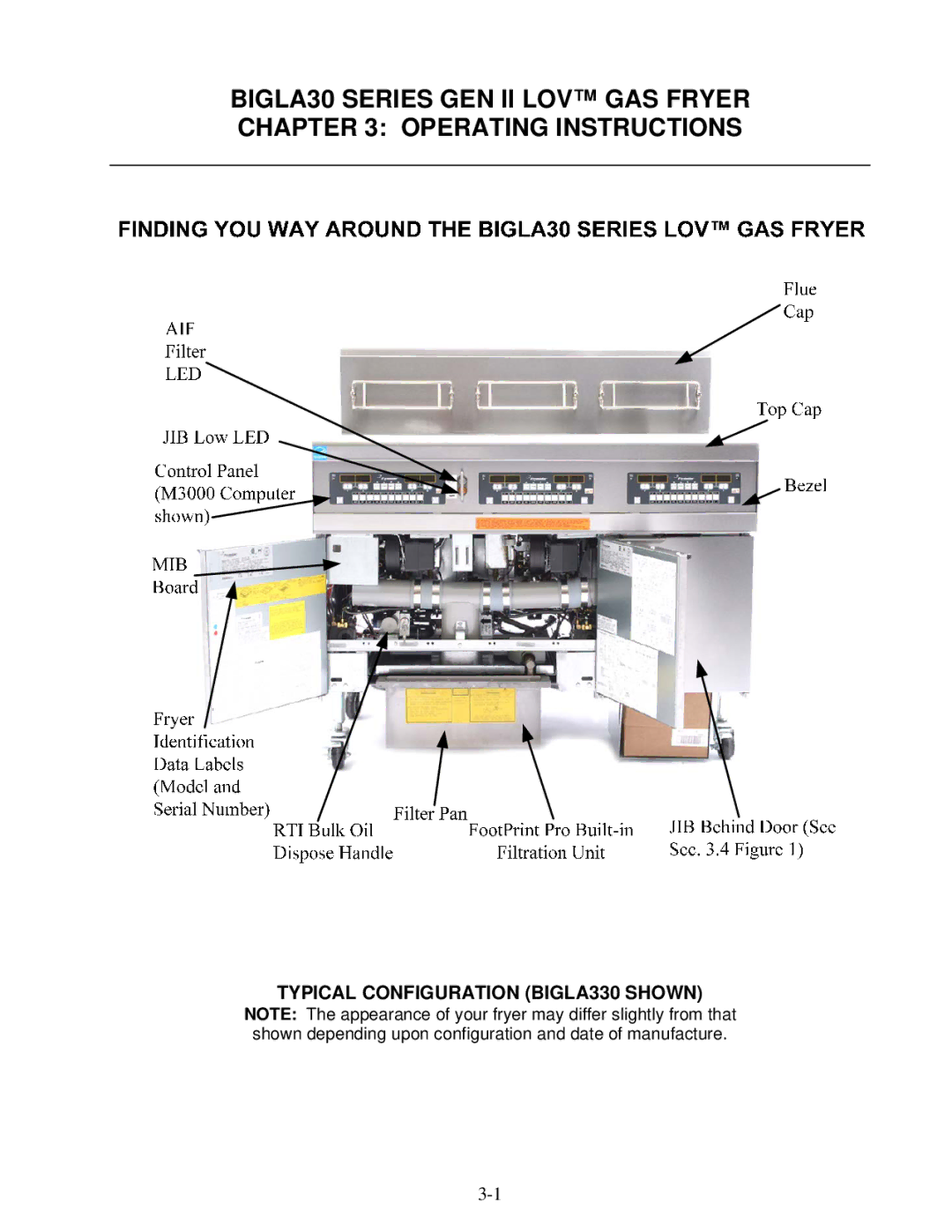 Frymaster warranty BIGLA30 Series GEN II LOV GAS Fryer Operating Instructions, Typical Configuration BIGLA330 Shown 