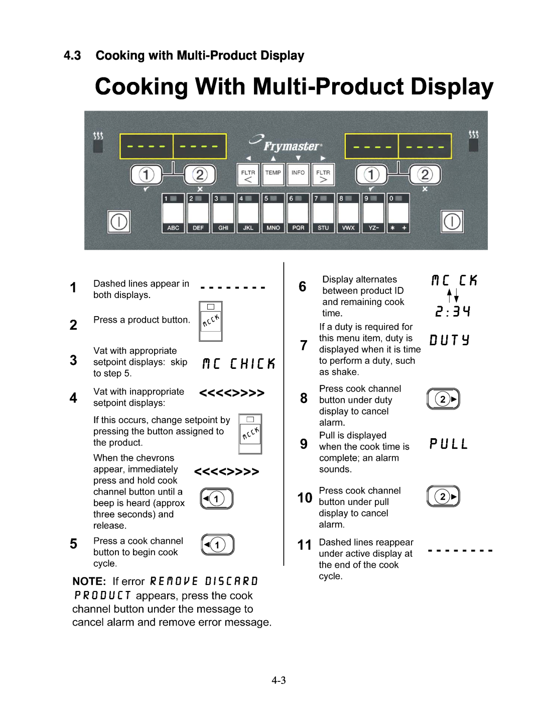 Frymaster BIGLA30 warranty Cooking with Multi-Product Display 