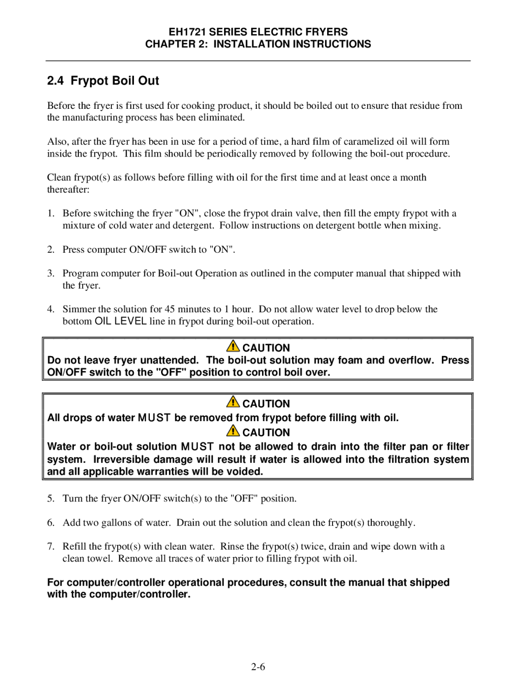 Frymaster BIH1721, FPH1721 operation manual Frypot Boil Out 