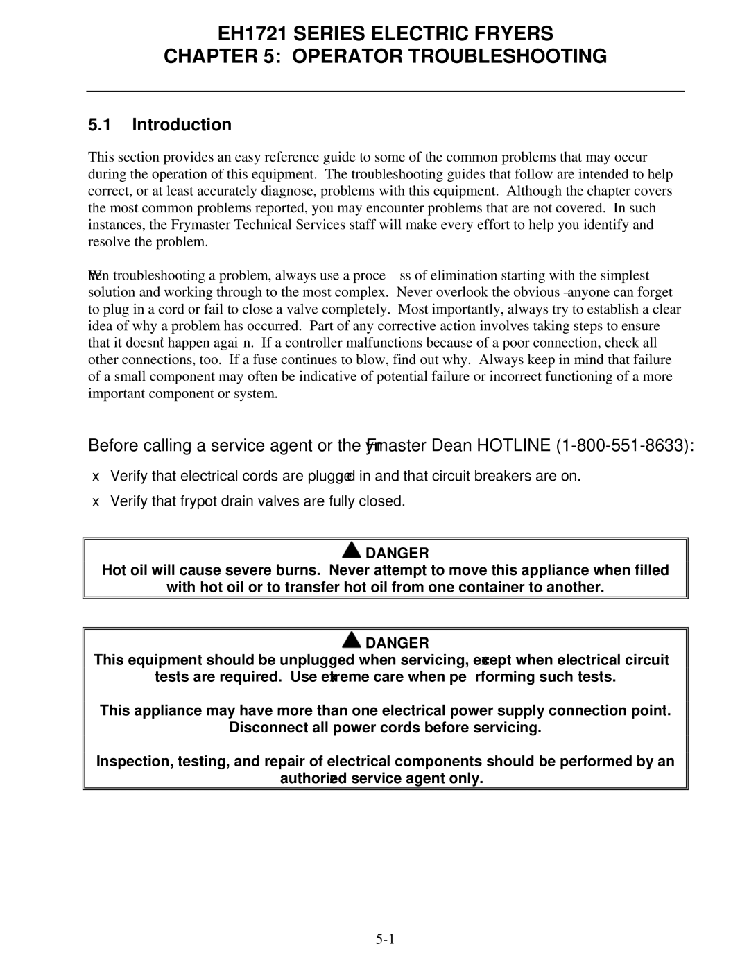 Frymaster BIH1721, FPH1721 operation manual EH1721 Series Electric Fryers Operator Troubleshooting, Introduction 