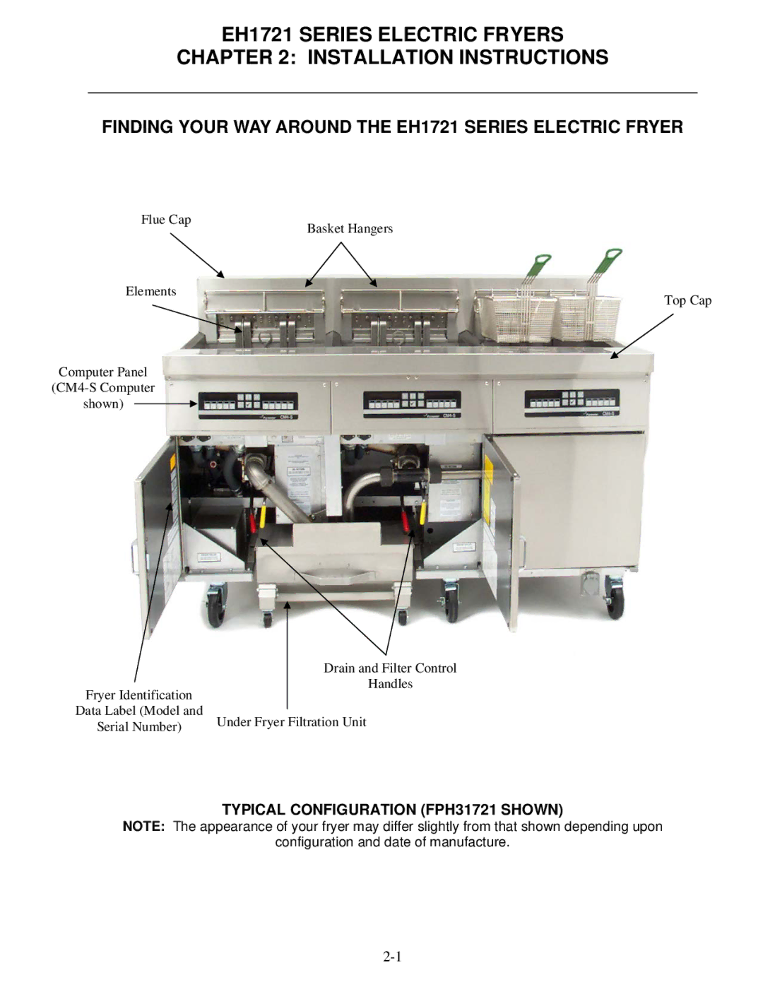 Frymaster FPH1721, BIH1721 operation manual EH1721 Series Electric Fryers Installation Instructions 