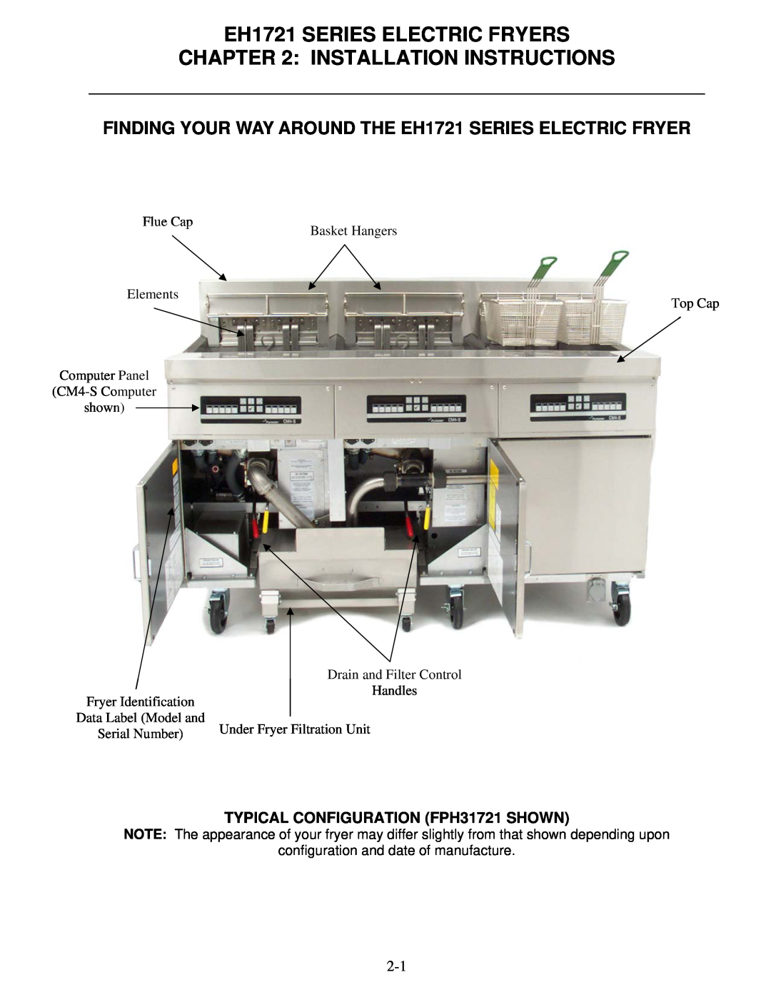 Frymaster FPH1721, BIH1721 EH1721 SERIES ELECTRIC FRYERS INSTALLATION INSTRUCTIONS, configuration and date of manufacture 