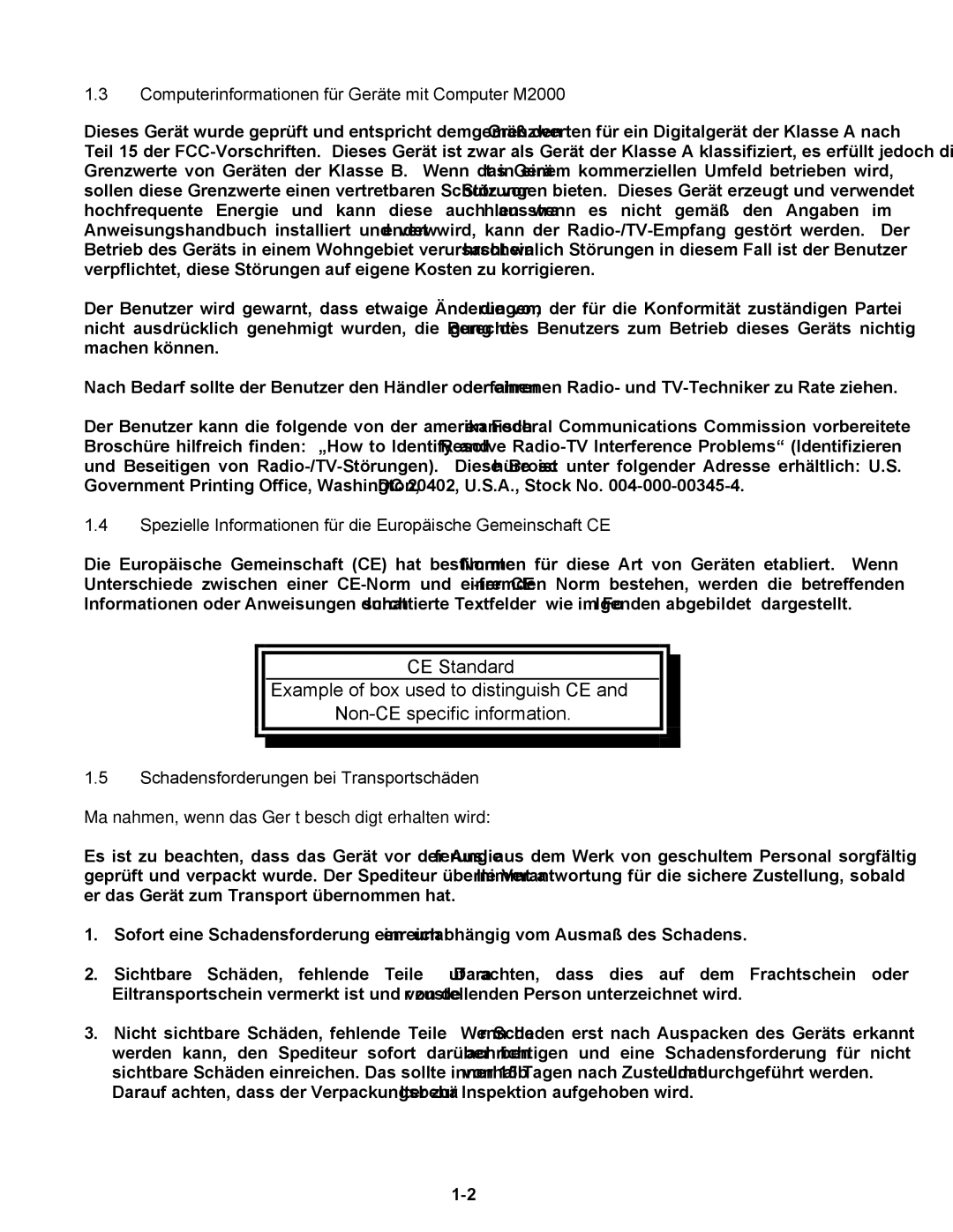 Frymaster BIPH/MPH14 manual Computerinformationen für Geräte mit Computer M2000, Schadensforderungen bei Transportschäden 