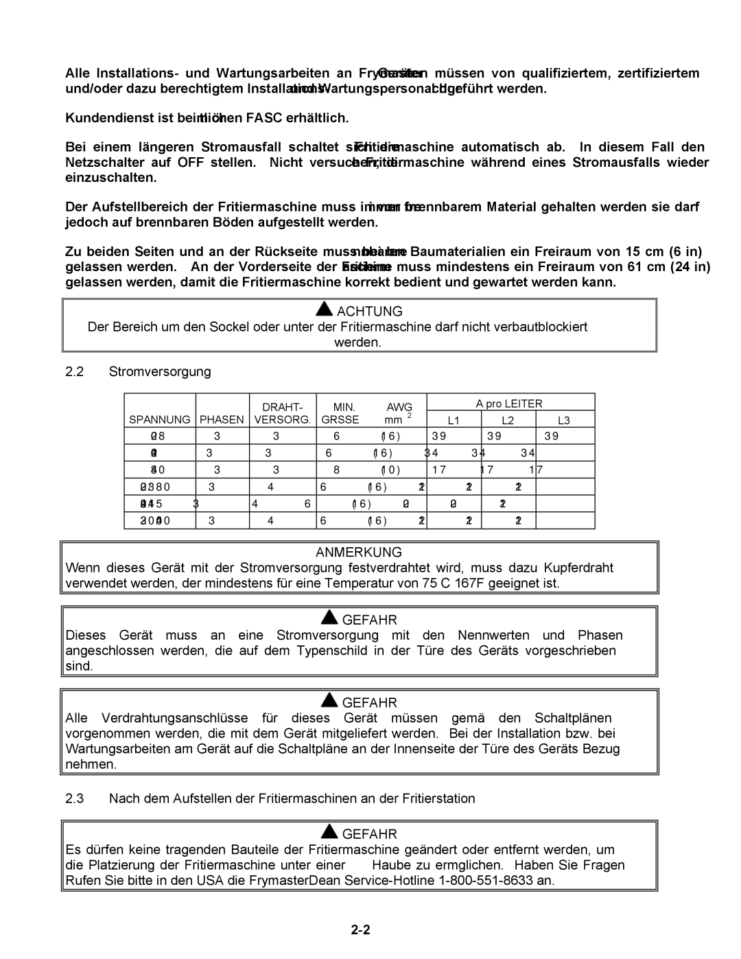 Frymaster BIPH/MPH14 manual Achtung 