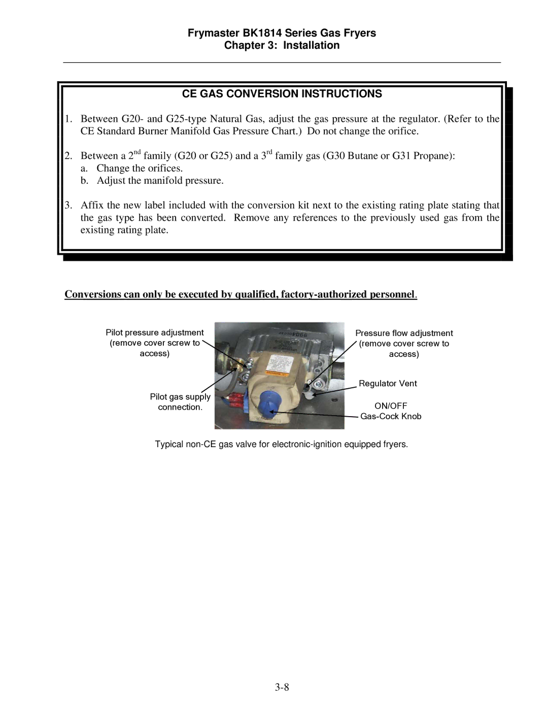 Frymaster BK1814 operation manual CE GAS Conversion Instructions 