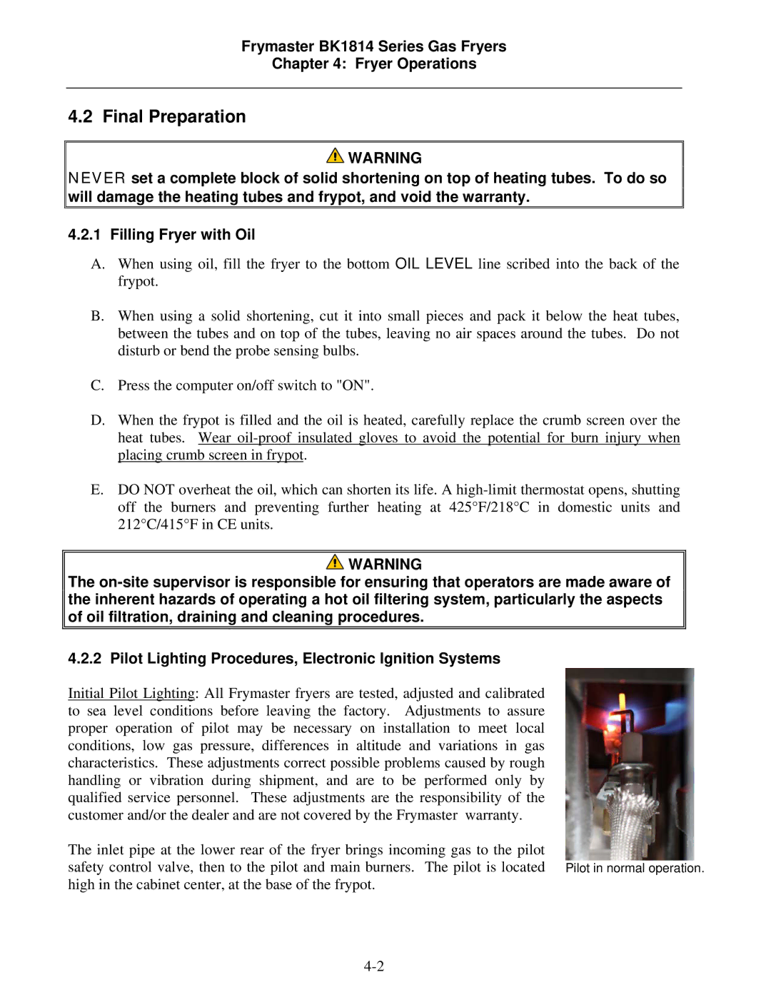 Frymaster BK1814 operation manual Final Preparation 