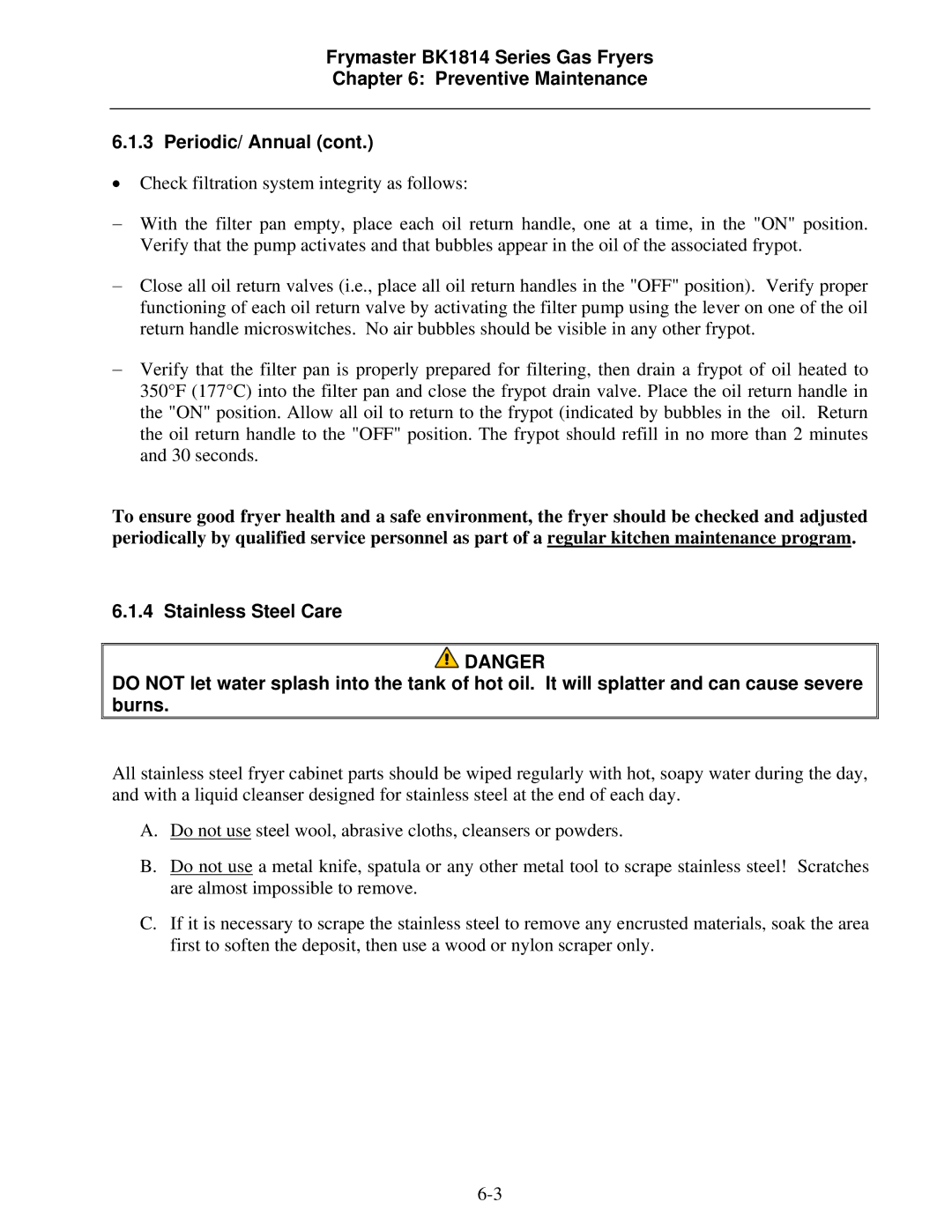 Frymaster BK1814 operation manual 