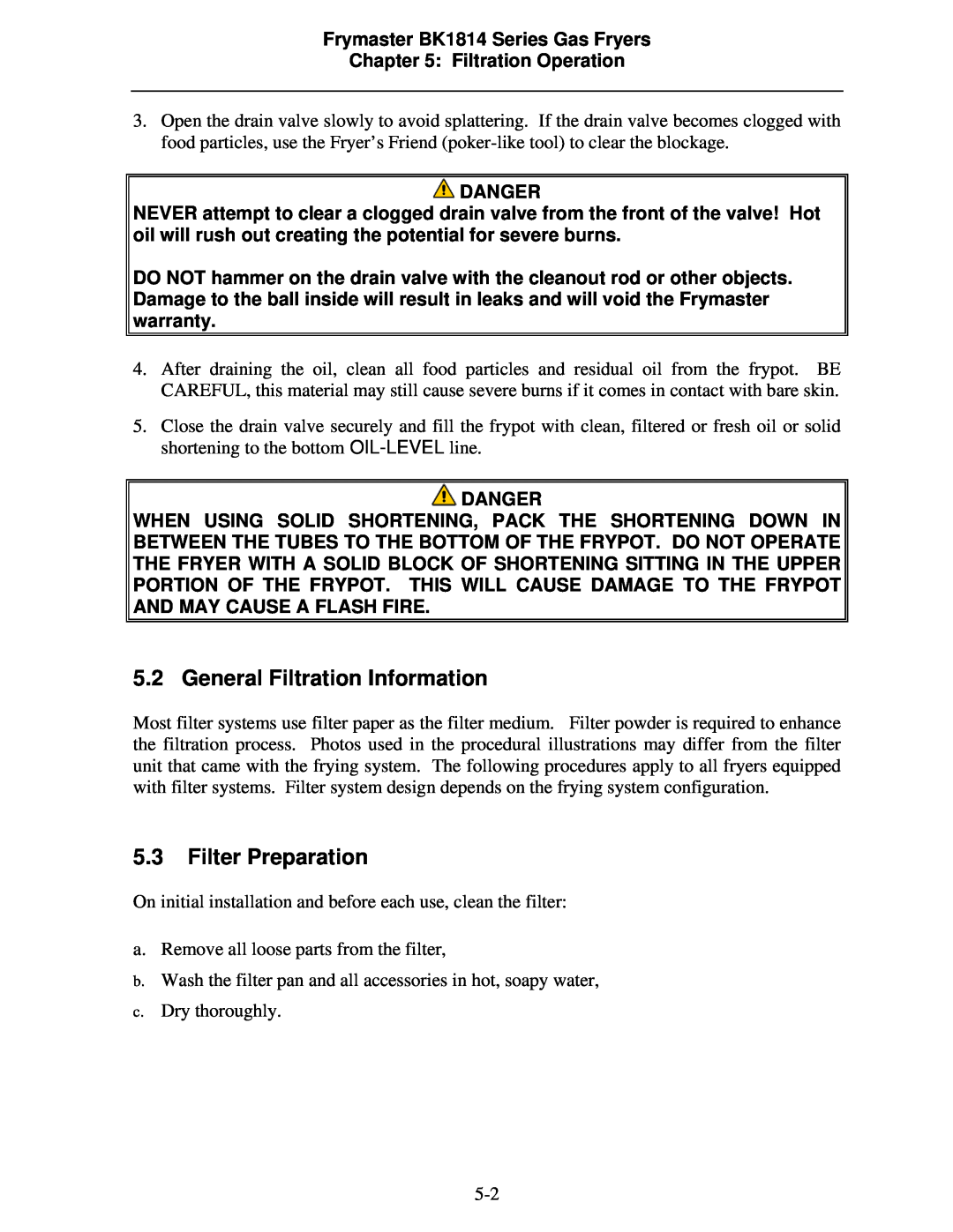 Frymaster BK1814 operation manual General Filtration Information, Filter Preparation 