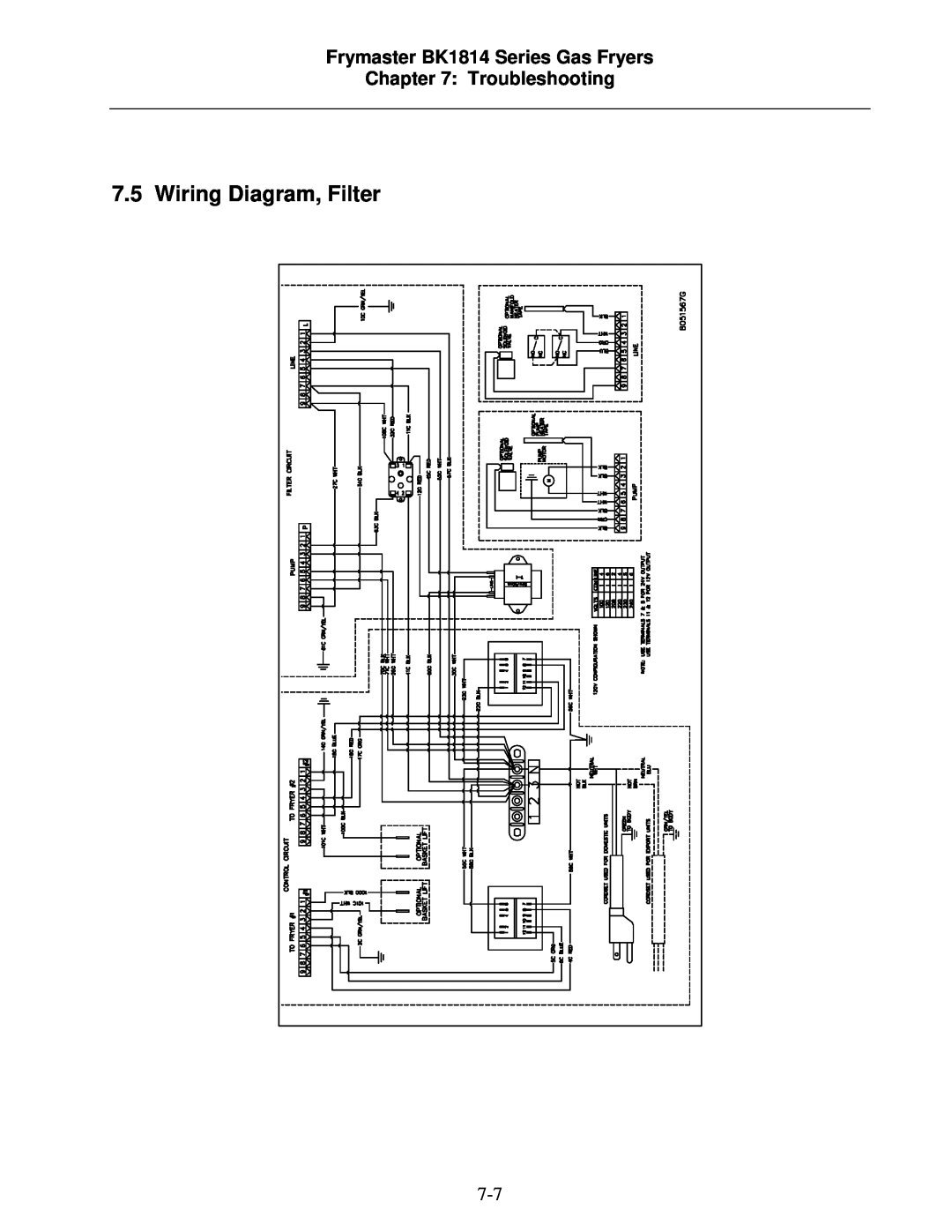 Frymaster operation manual Wiring Diagram, Filter, Frymaster BK1814 Series Gas Fryers Troubleshooting 
