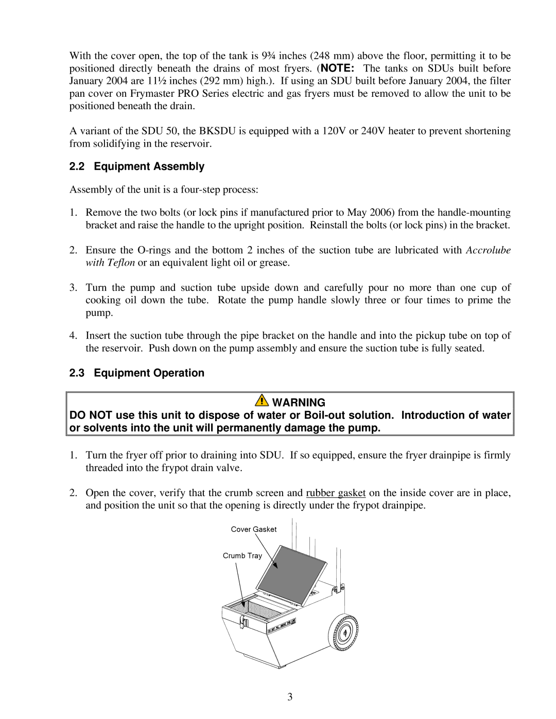Frymaster BKSDU, SDU90, SDU50 manual Equipment Assembly 