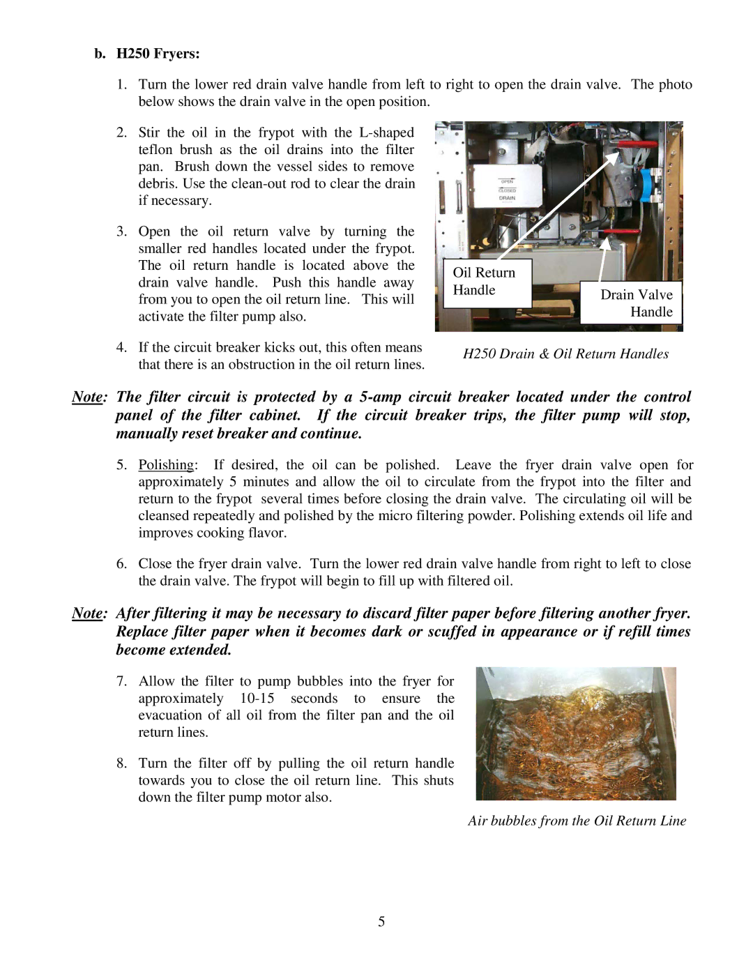 Frymaster CE operation manual H250 Fryers, H250 Drain & Oil Return Handles 