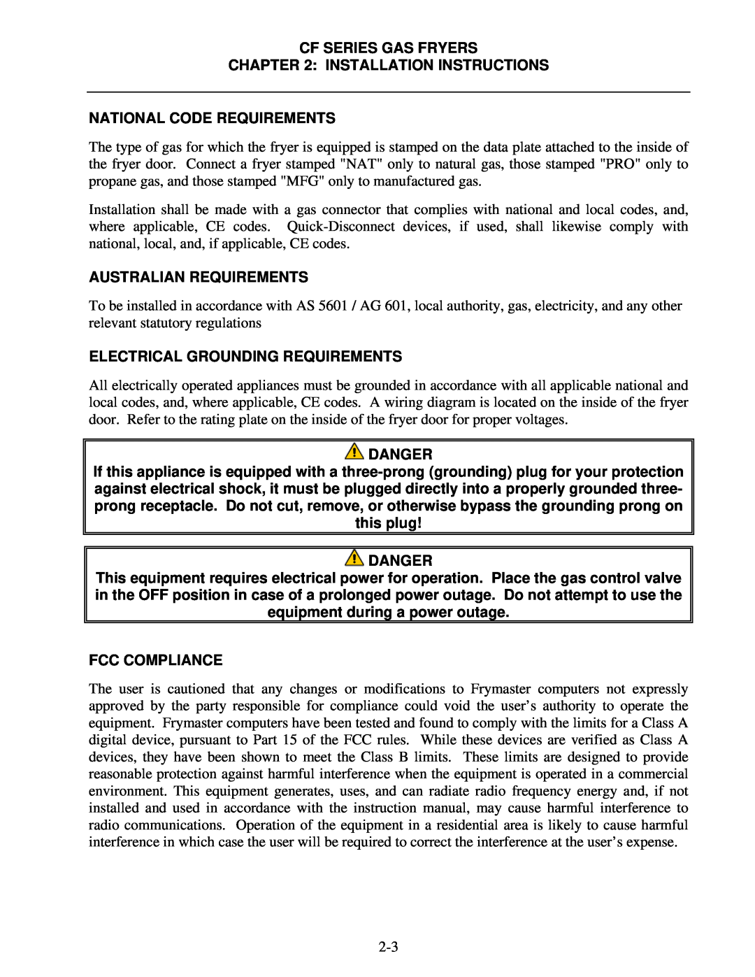 Frymaster CF Series operation manual 