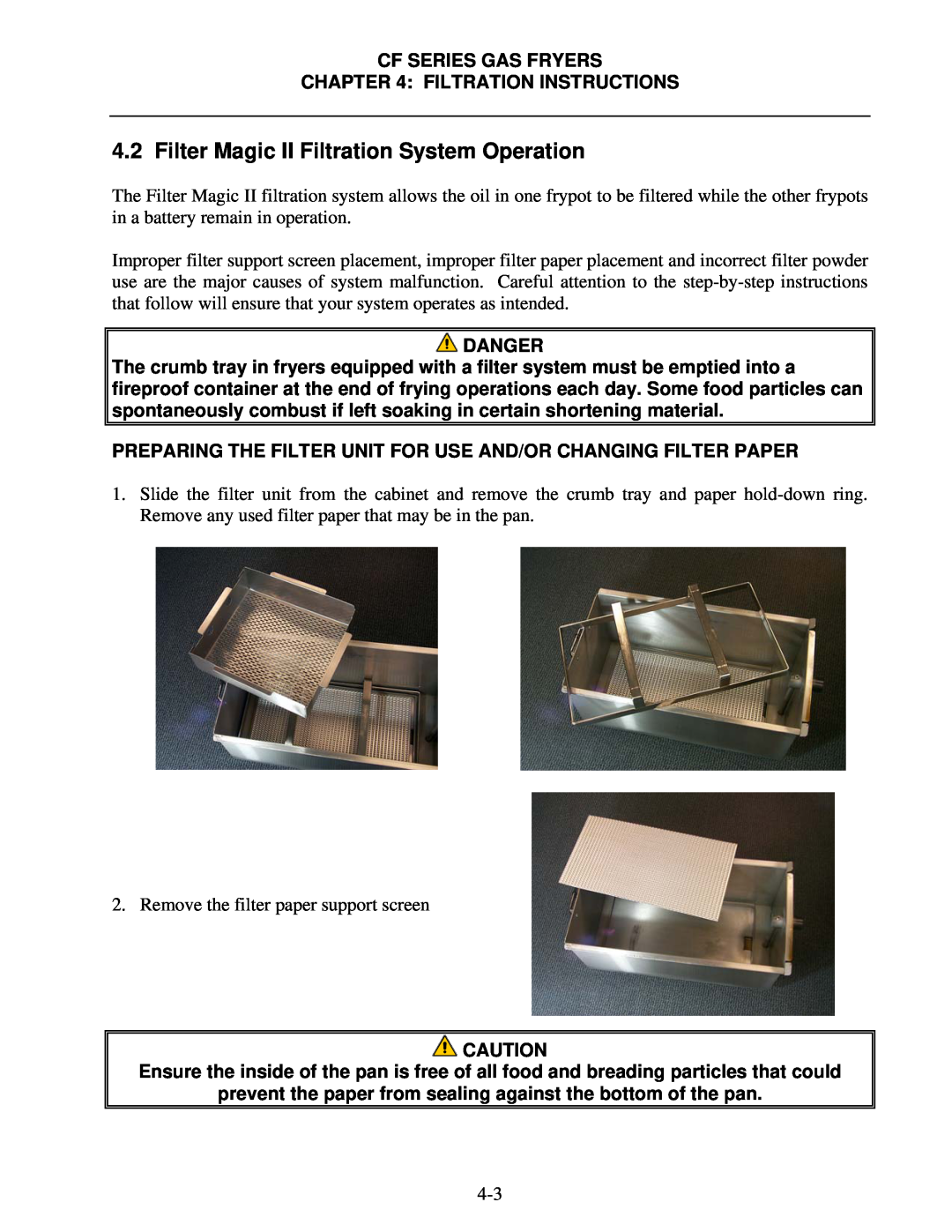 Frymaster CF Series operation manual Filter Magic II Filtration System Operation 