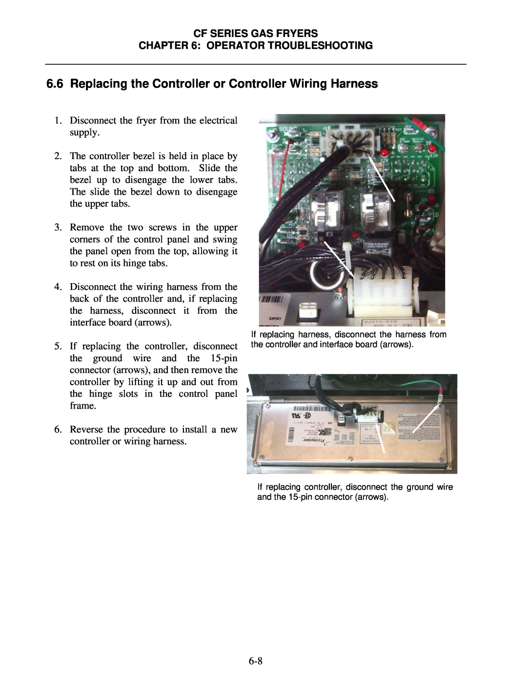 Frymaster CF Series operation manual Replacing the Controller or Controller Wiring Harness 