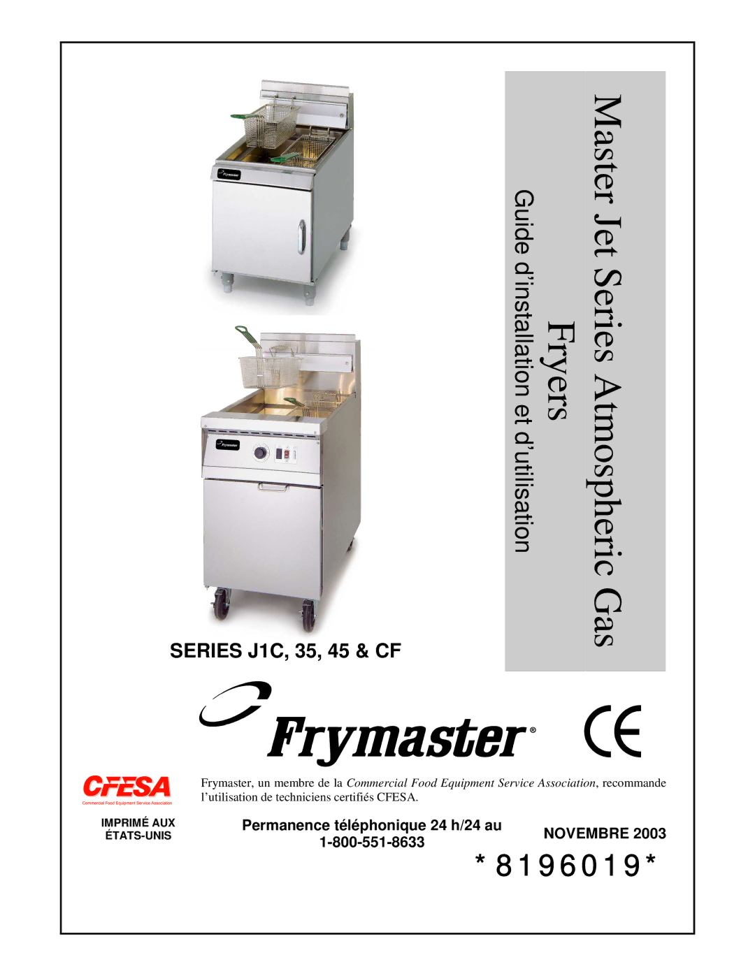 Frymaster CF manual Fryers Series Atmospheric, Novembre 