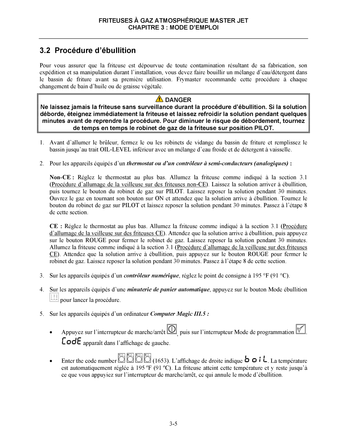 Frymaster CF manual Procédure d’ébullition 