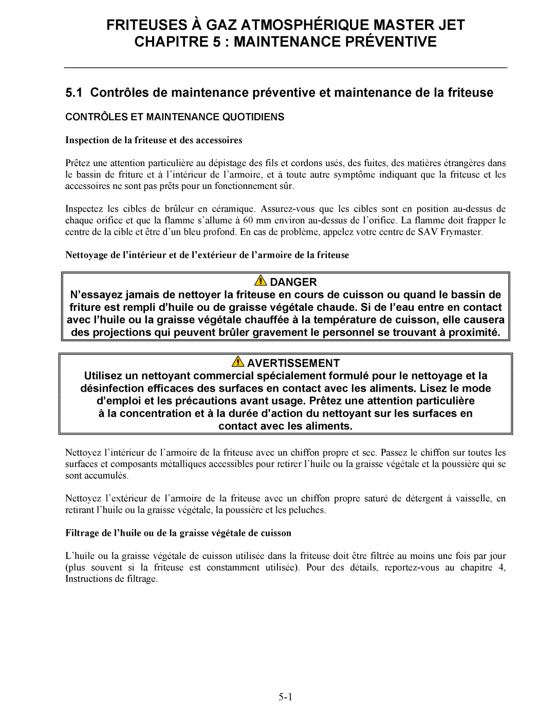 Frymaster CF manual Contrôles ET Maintenance Quotidiens, Inspection de la friteuse et des accessoires 