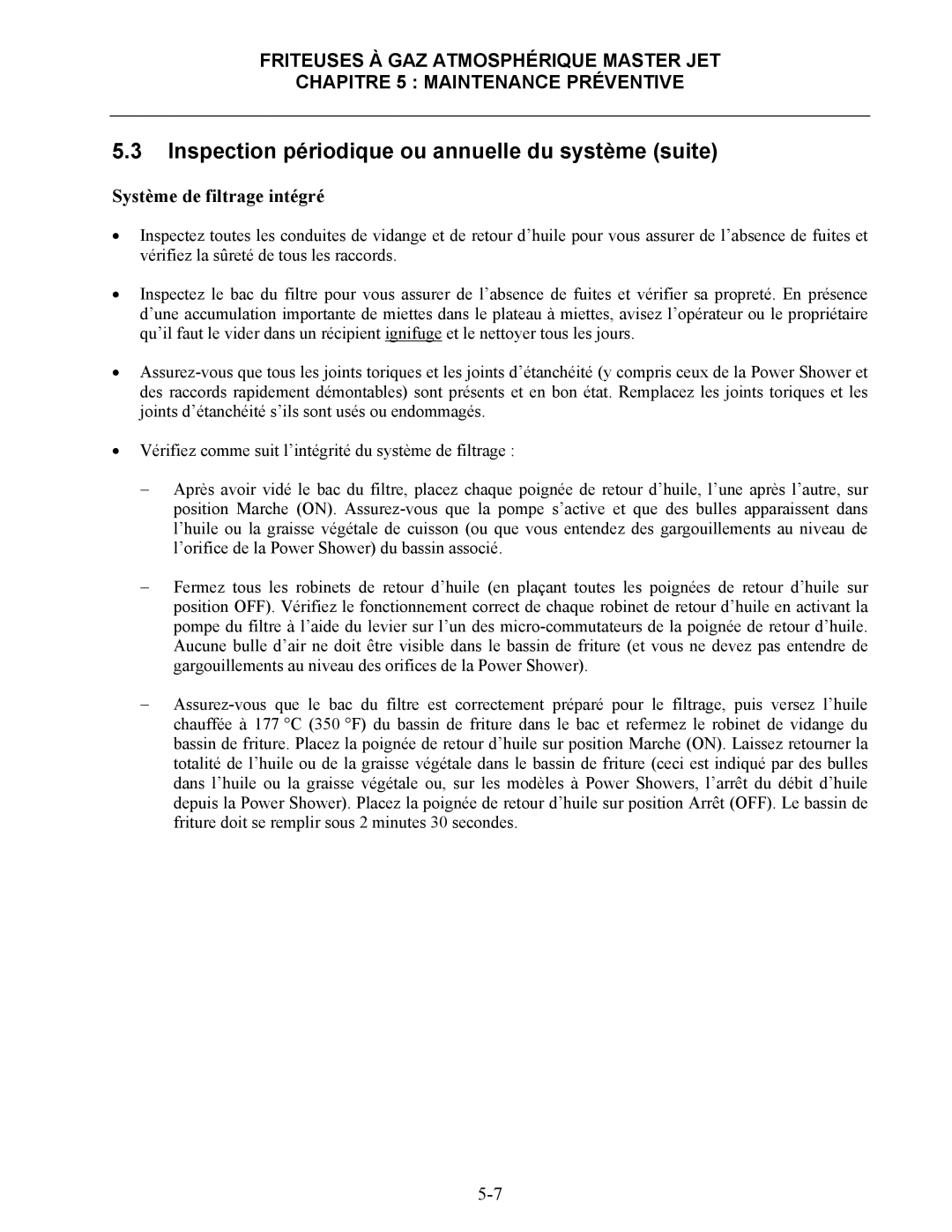 Frymaster CF manual Inspection périodique ou annuelle du système suite, Système de filtrage intégré 