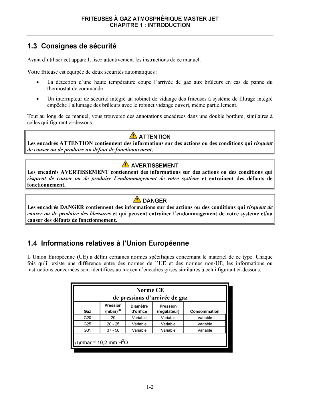 Frymaster CF manual Consignes de sécurité, Informations relatives à l’Union Européenne, Avertissement 