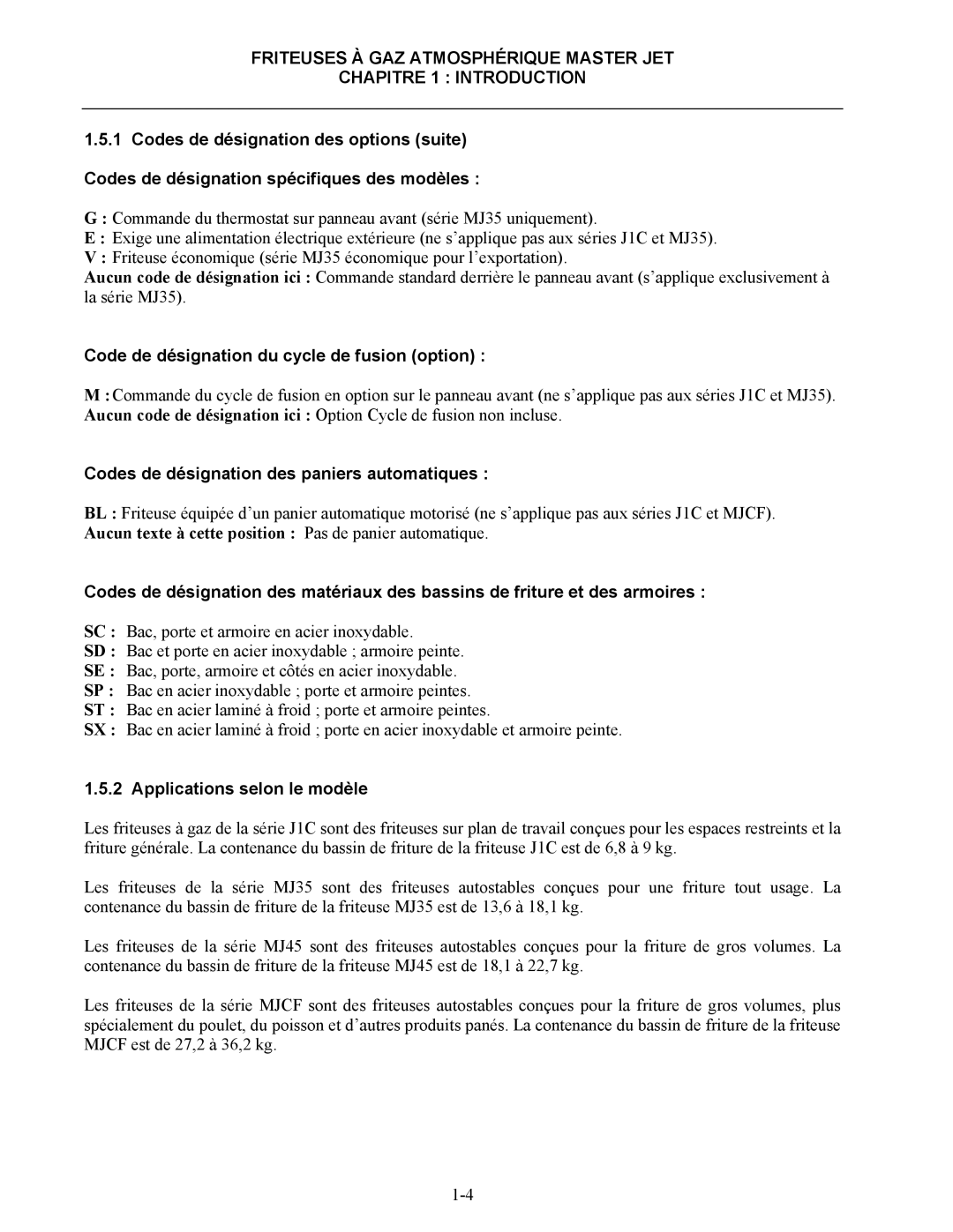 Frymaster CF manual Code de désignation du cycle de fusion option, Codes de désignation des paniers automatiques 