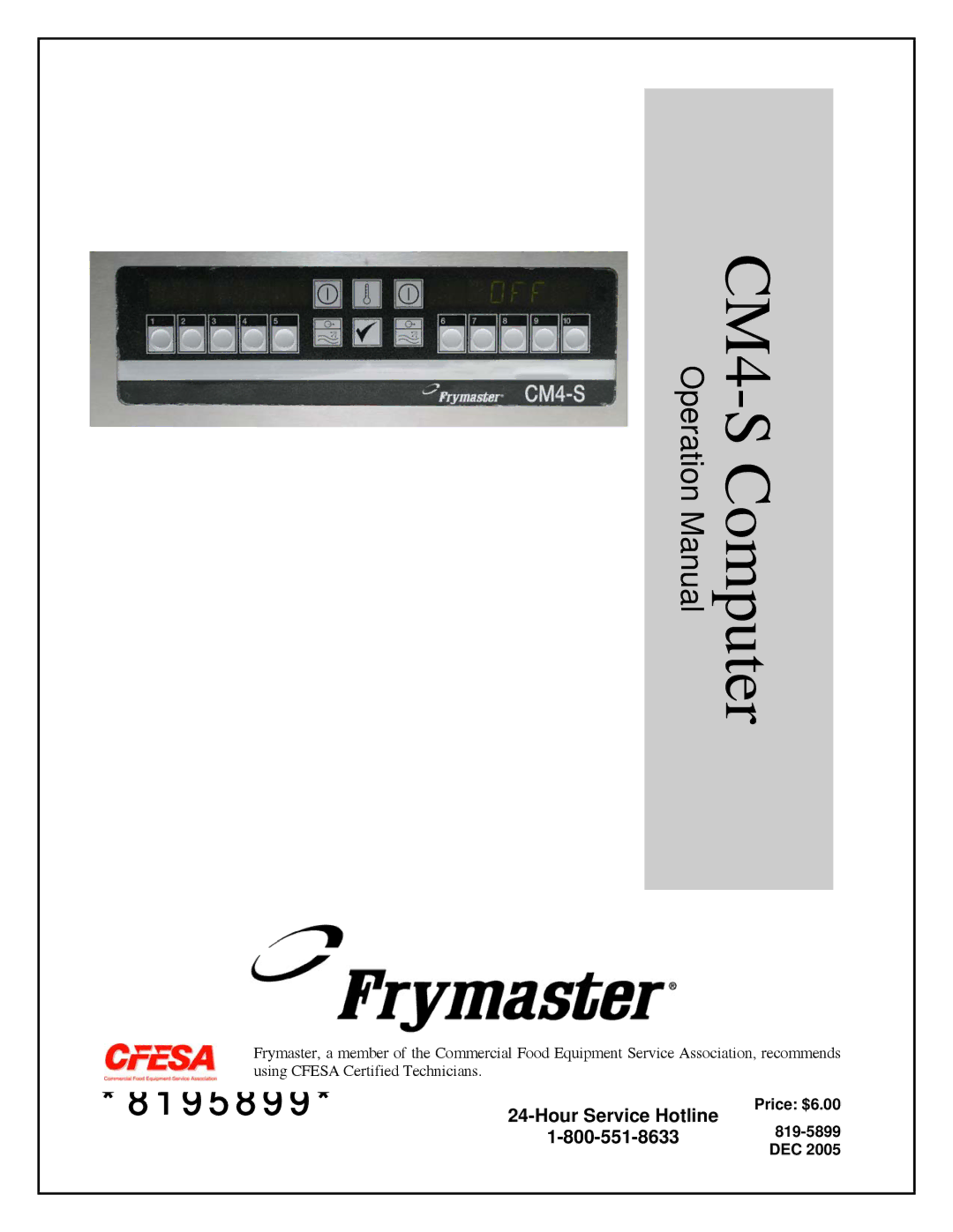 Frymaster cm45 s operation manual 8195899 