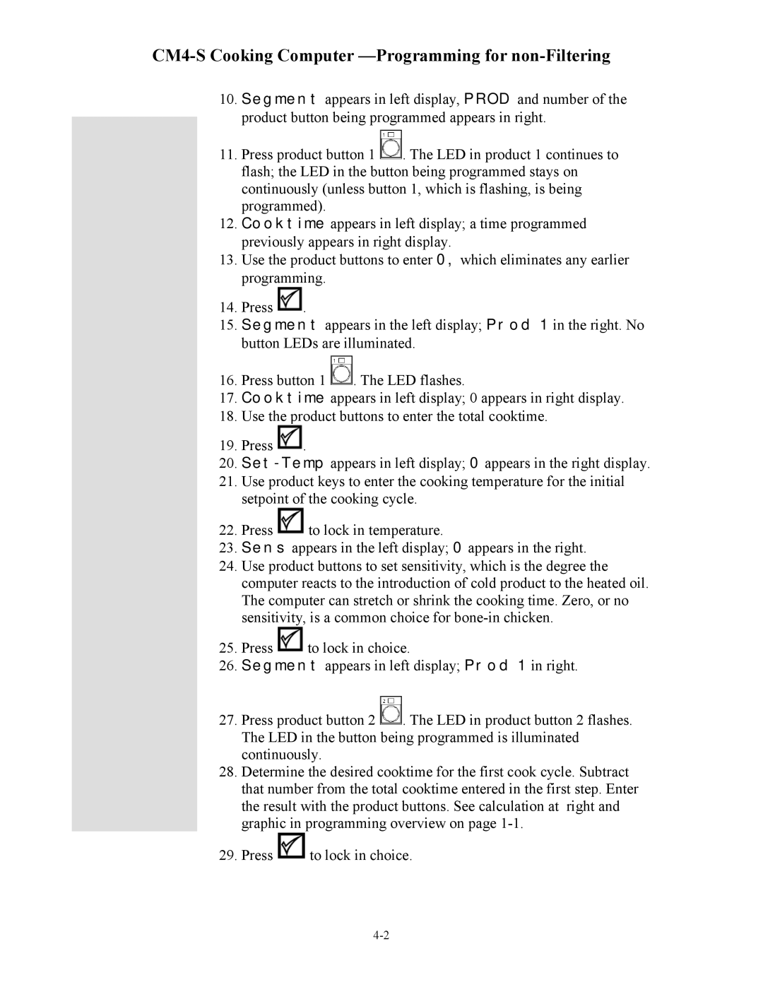 Frymaster cm45 s operation manual CM4-S Cooking Computer -Programming for non-Filtering 