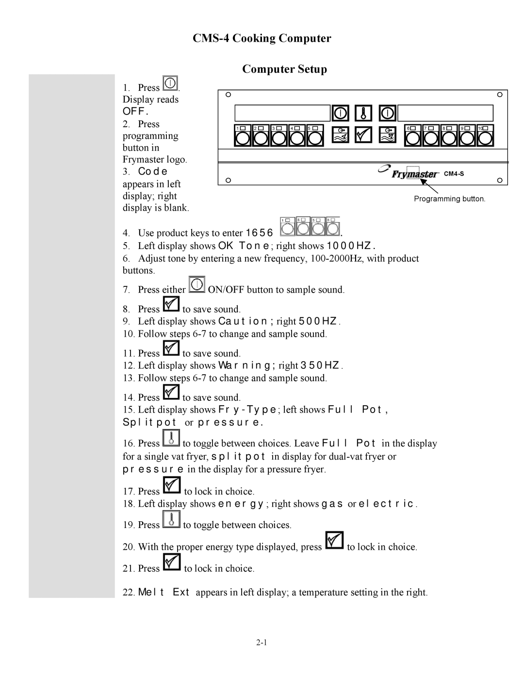 Frymaster cm45 s operation manual CMS-4 Cooking Computer Computer Setup, Off 