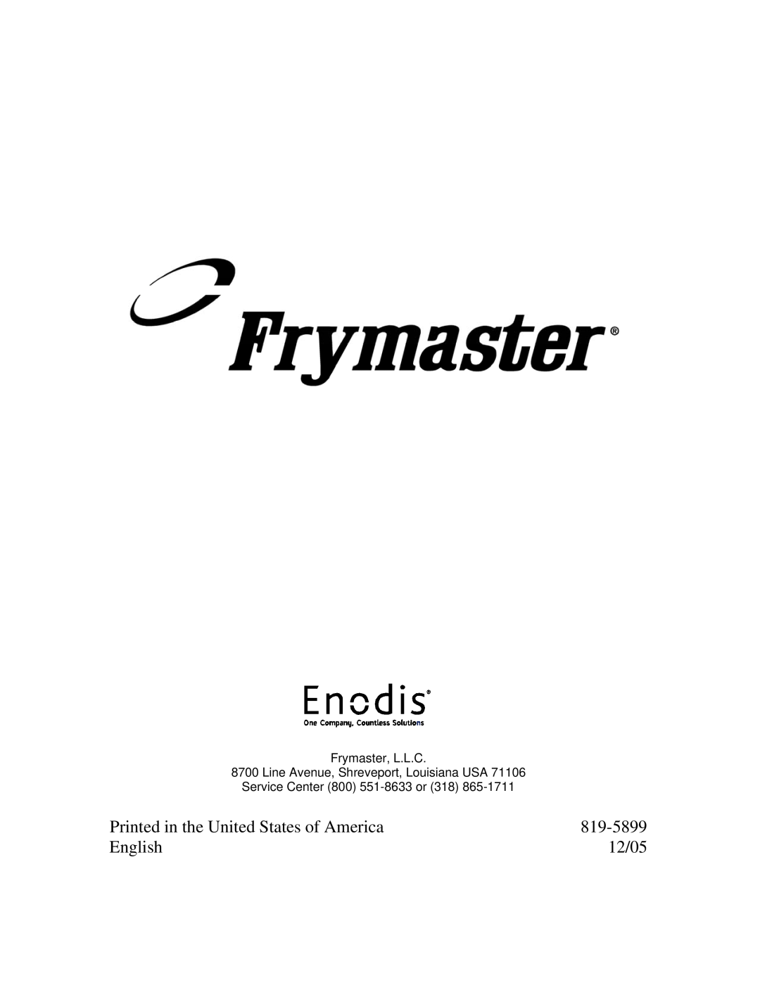 Frymaster cm45 s operation manual 819-5899, English, 12/05, Frymaster, L.L.C 