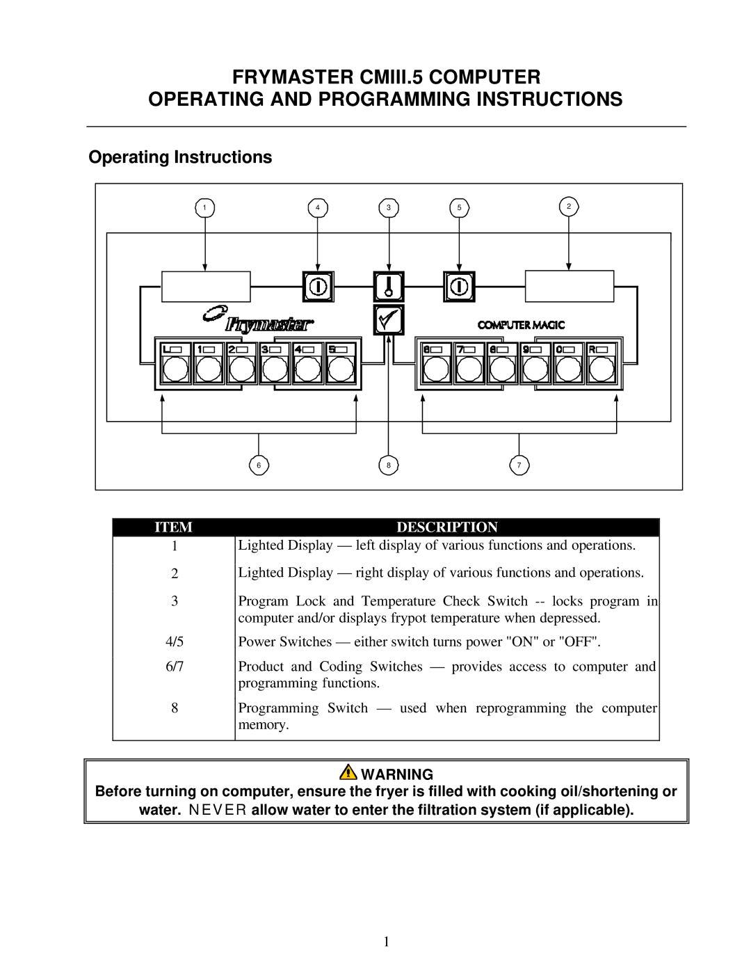 Frymaster CMIII.5 manual Operating Instructions 