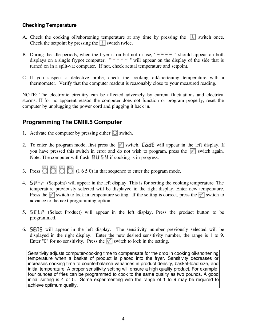 Frymaster manual Programming The CMIII.5 Computer, Checking Temperature 