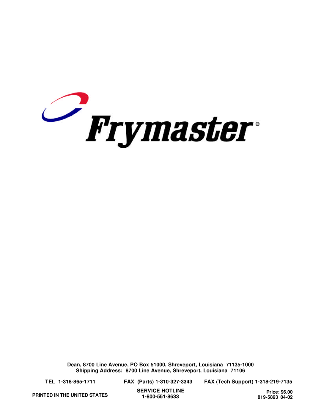 Frymaster CMIII.5 manual Service Hotline 