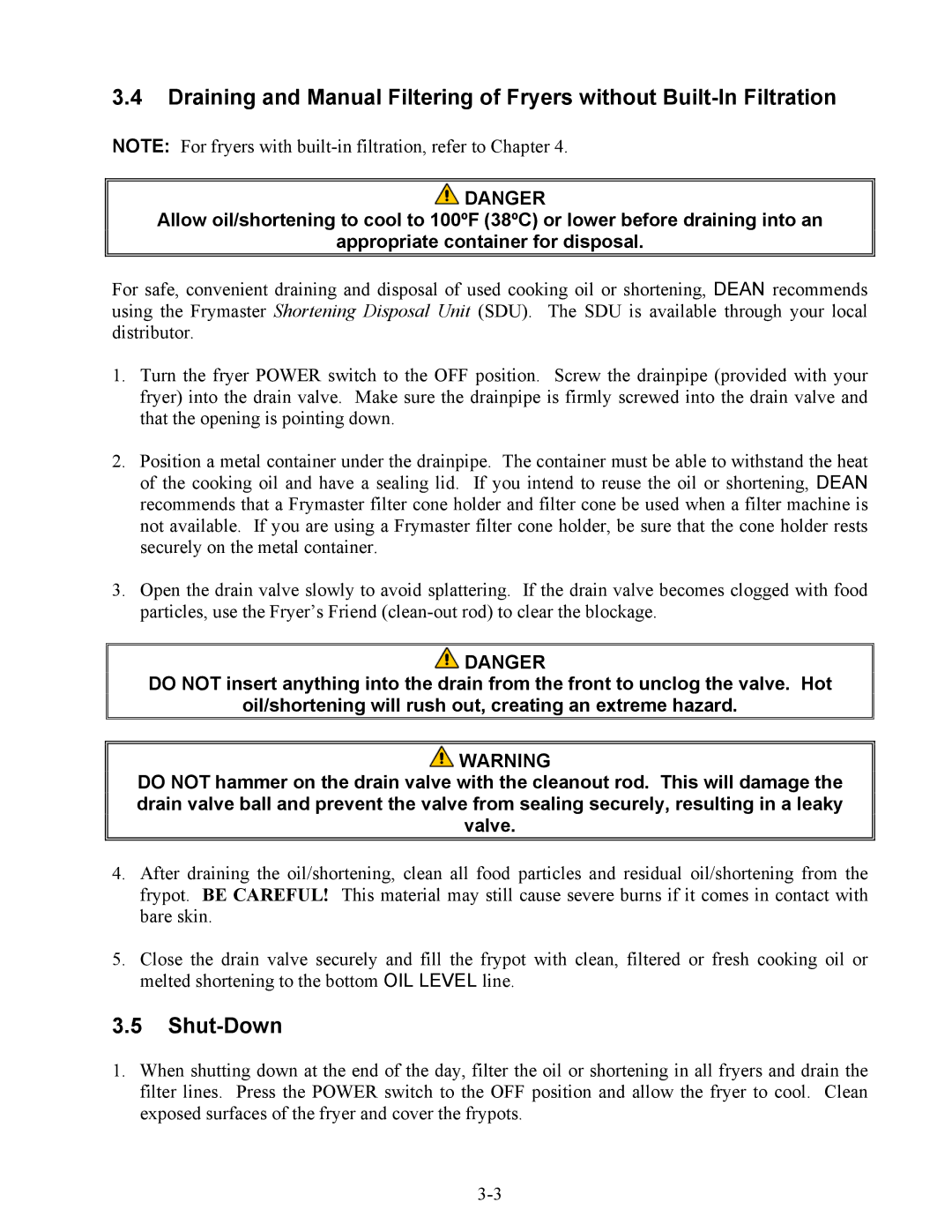 Frymaster 824E, Combinations, 2424E operation manual Shut-Down 