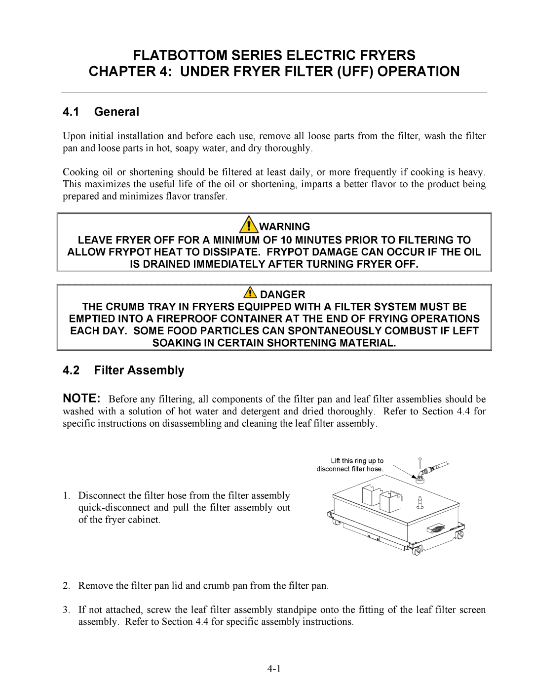 Frymaster Combinations, 824E, 2424E operation manual General, Filter Assembly 