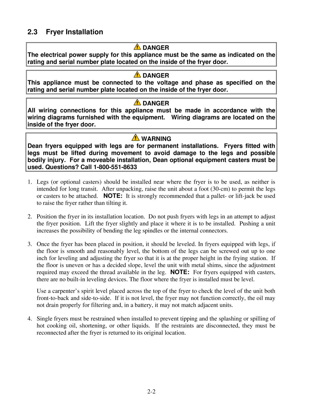 Frymaster Combinations, 824E, 2424E operation manual Fryer Installation 