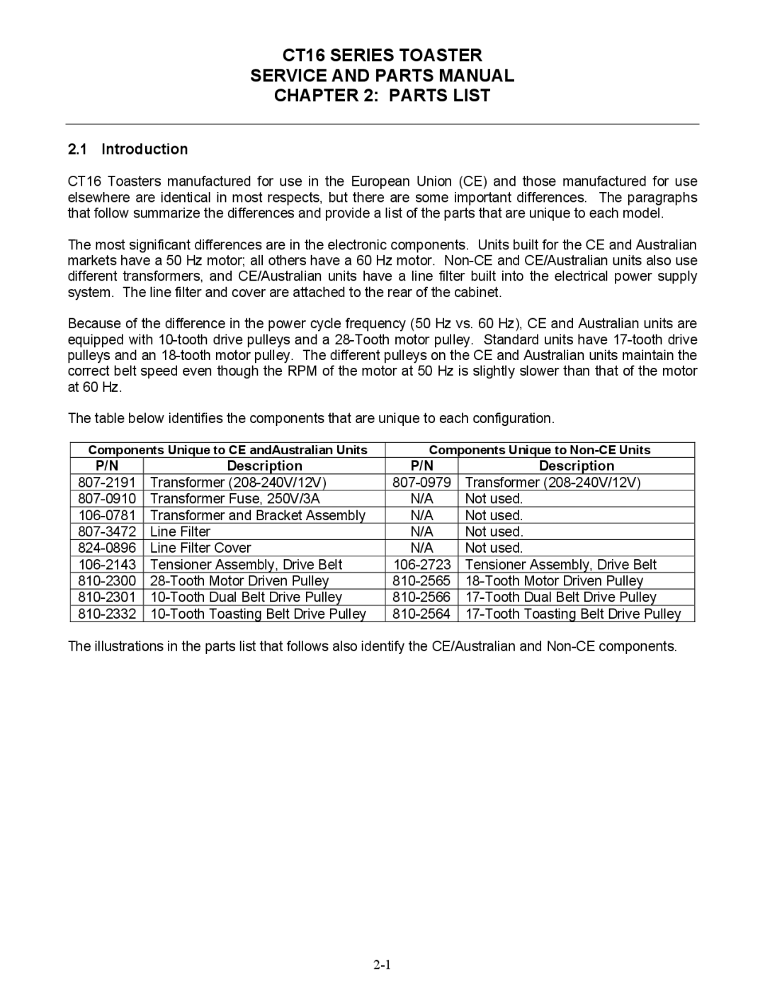 Frymaster CT16 Series manual Introduction, Description 