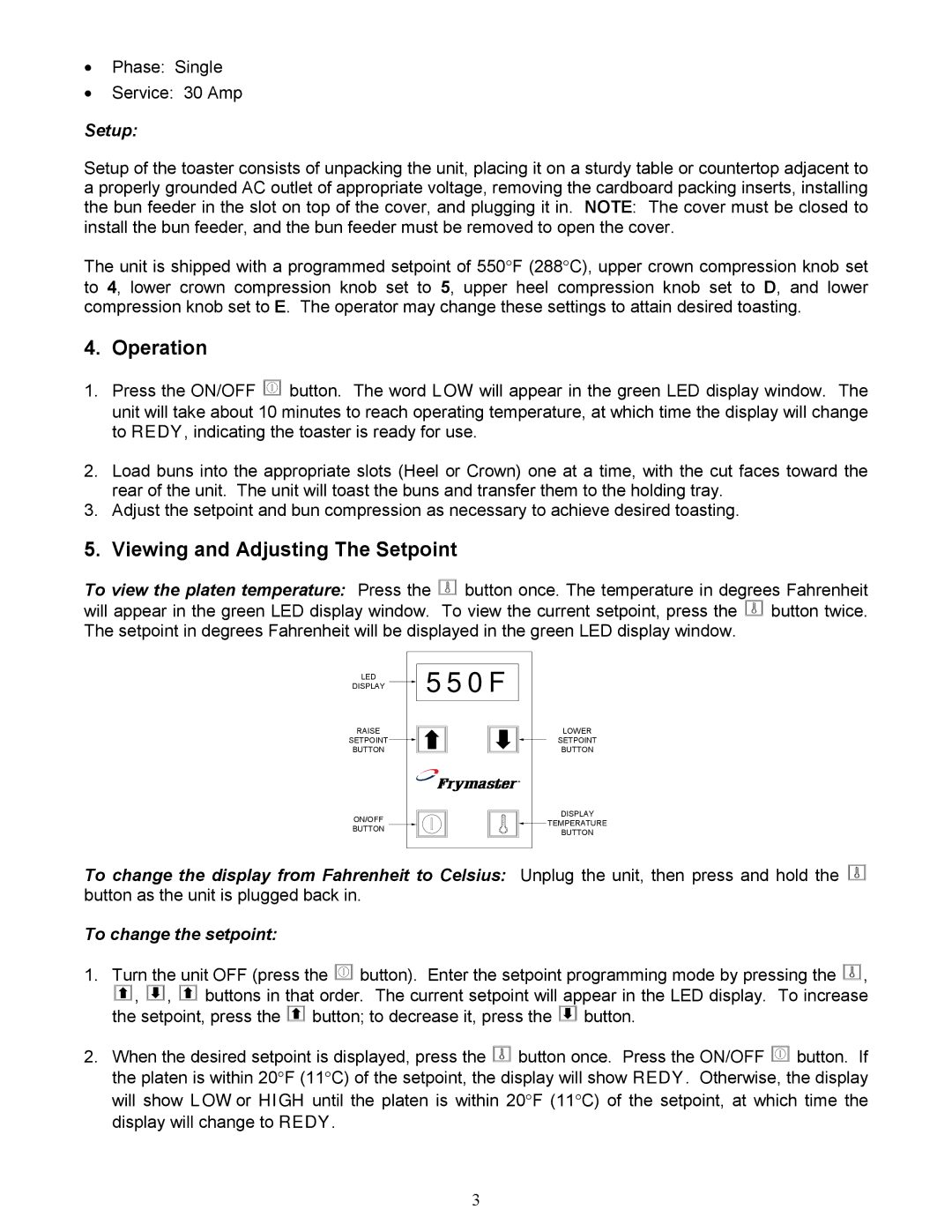 Frymaster CT16 operation manual Operation, Viewing and Adjusting The Setpoint 