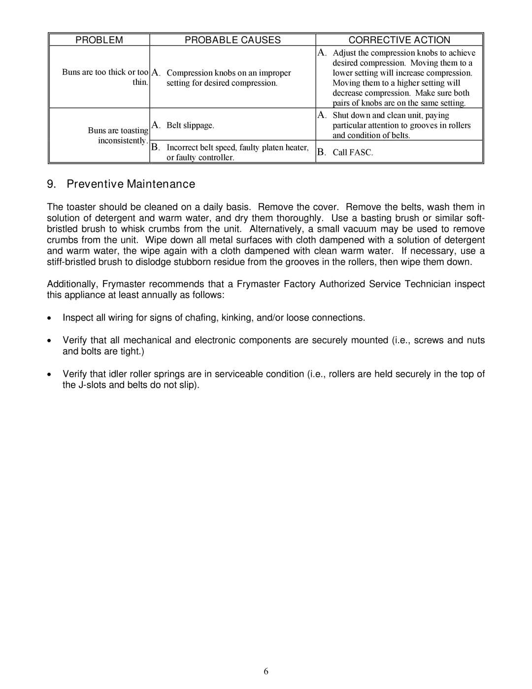 Frymaster CT16 operation manual Preventive Maintenance 