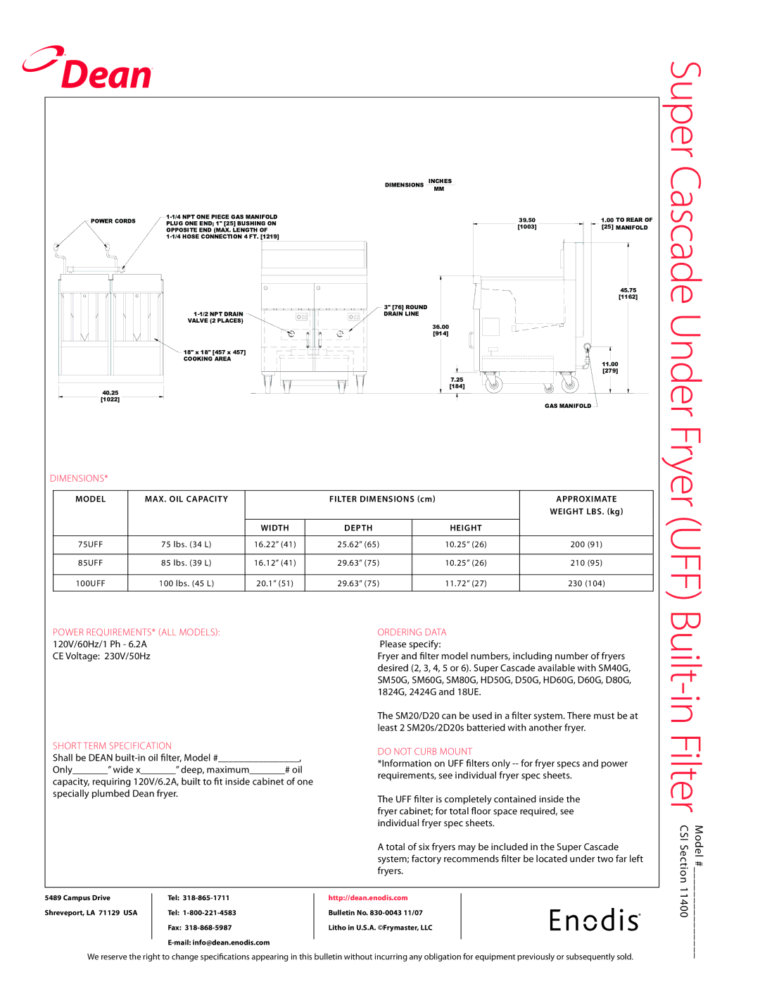 Frymaster D260GSCF specifications Uff 