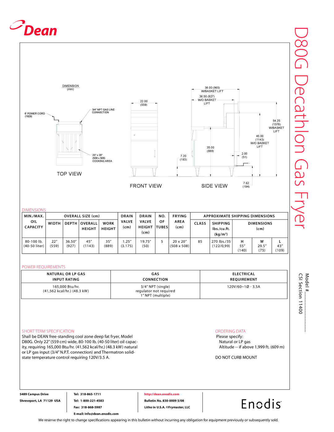 Frymaster D480G, D680G, D580G, D380G, D180G*, D280G specifications Fryer, TOP View 