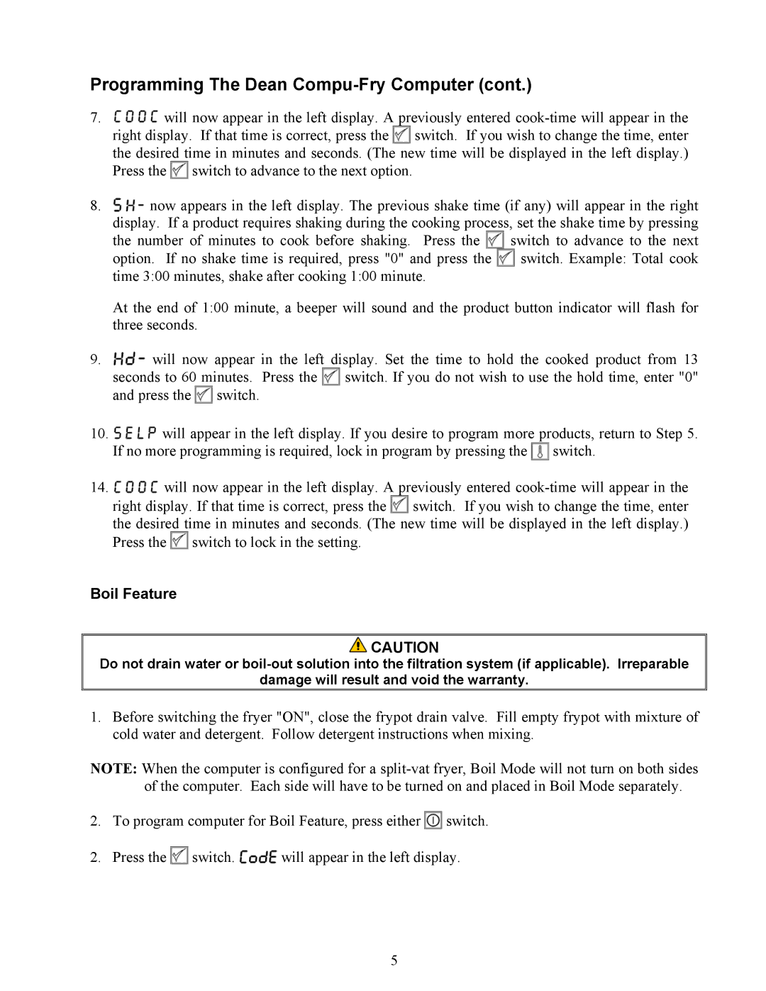 Frymaster Dean Compu-Fry manual Boil Feature 