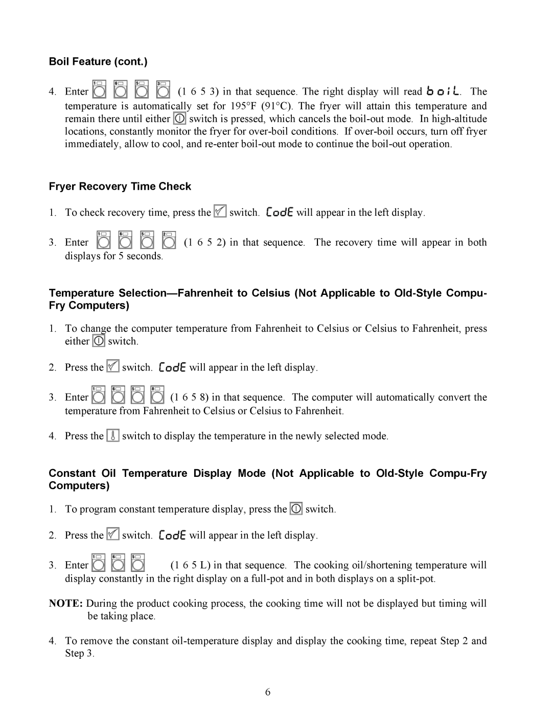 Frymaster Dean Compu-Fry manual Fryer Recovery Time Check 